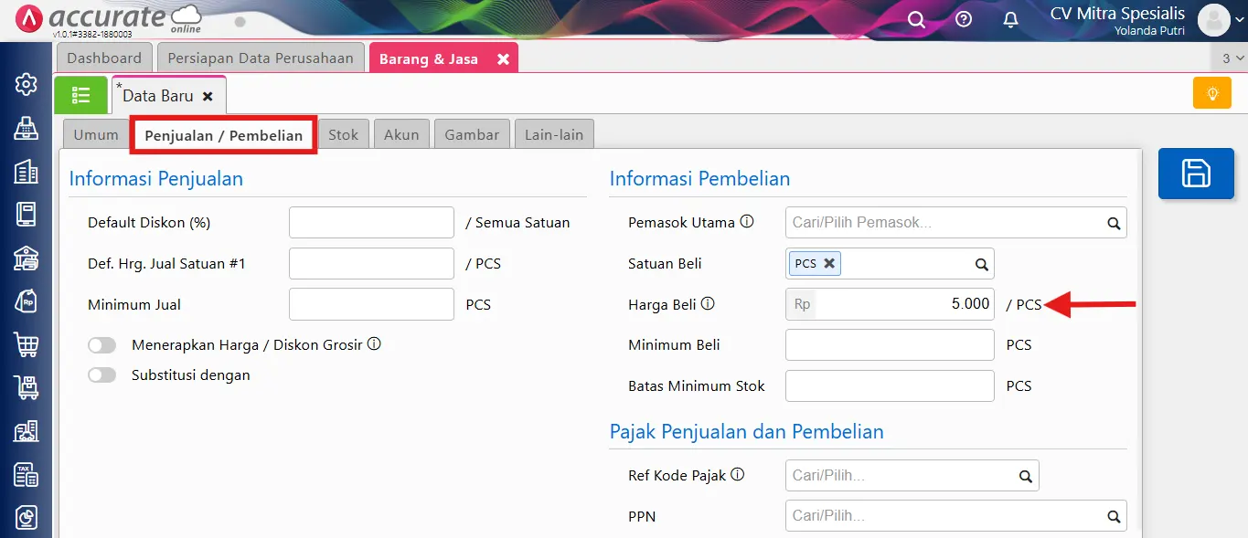 mengatasi error harga jual di bawah harga beli