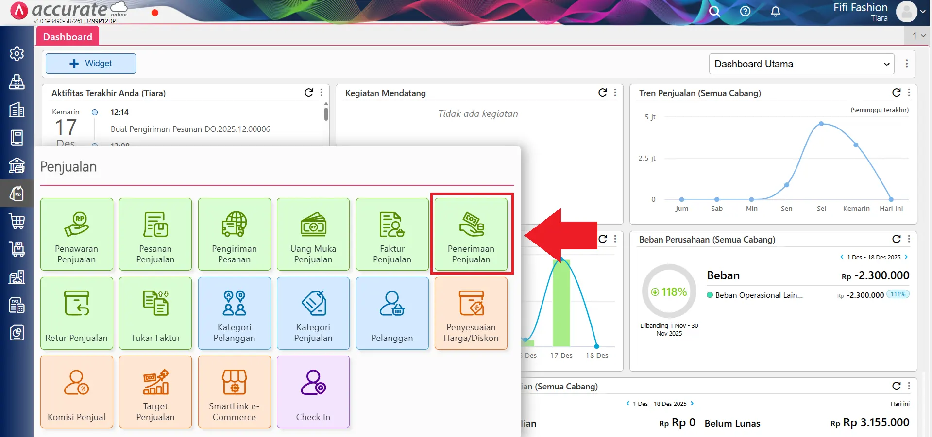 menghapus penerimaan penjualan