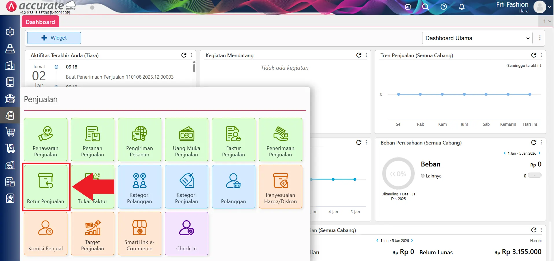 Cara membuat retur penjualan sebagian dari faktur
