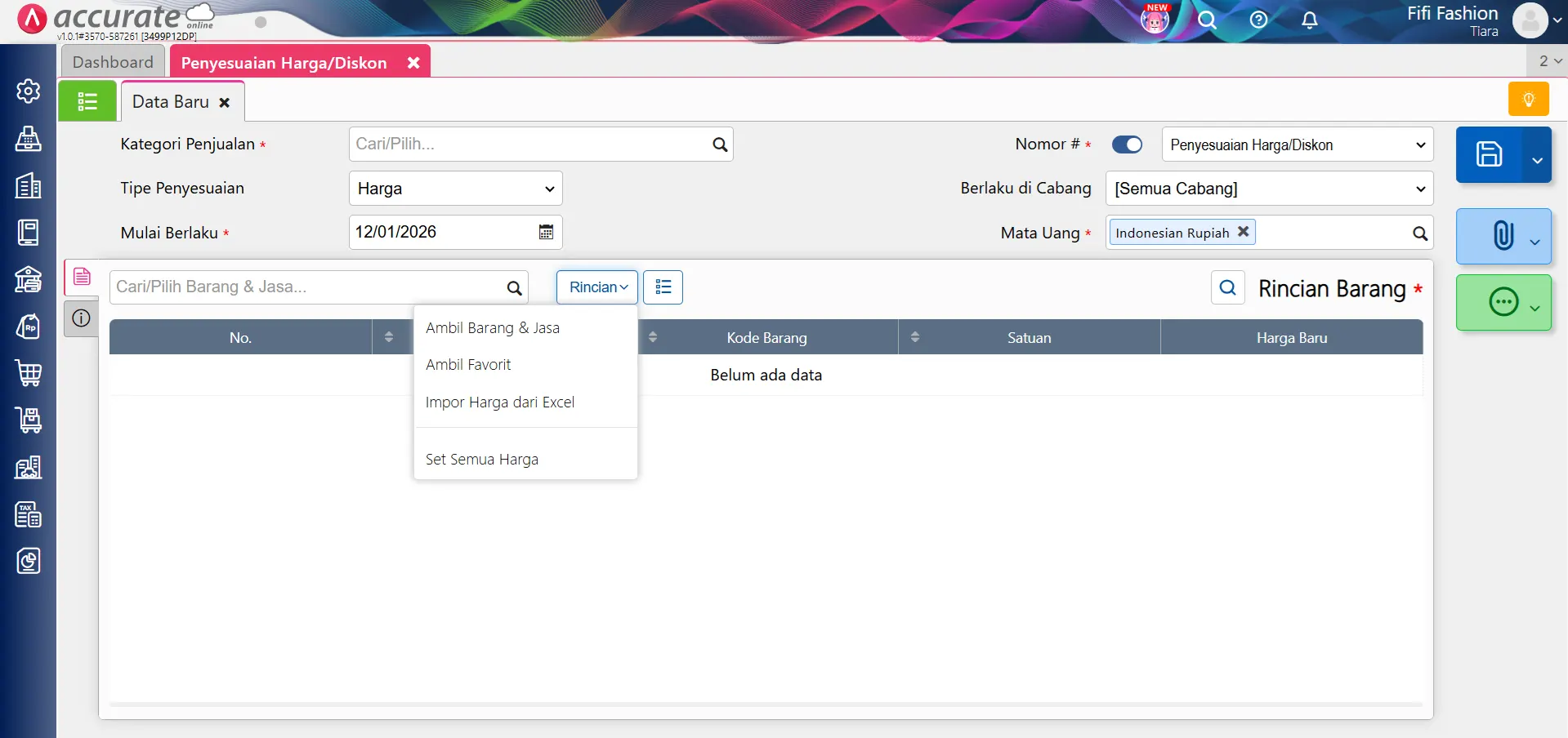 Fitur penyesuaian harga diskon