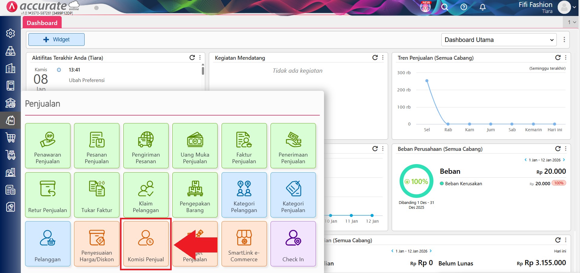 Fitur komisi penjualan