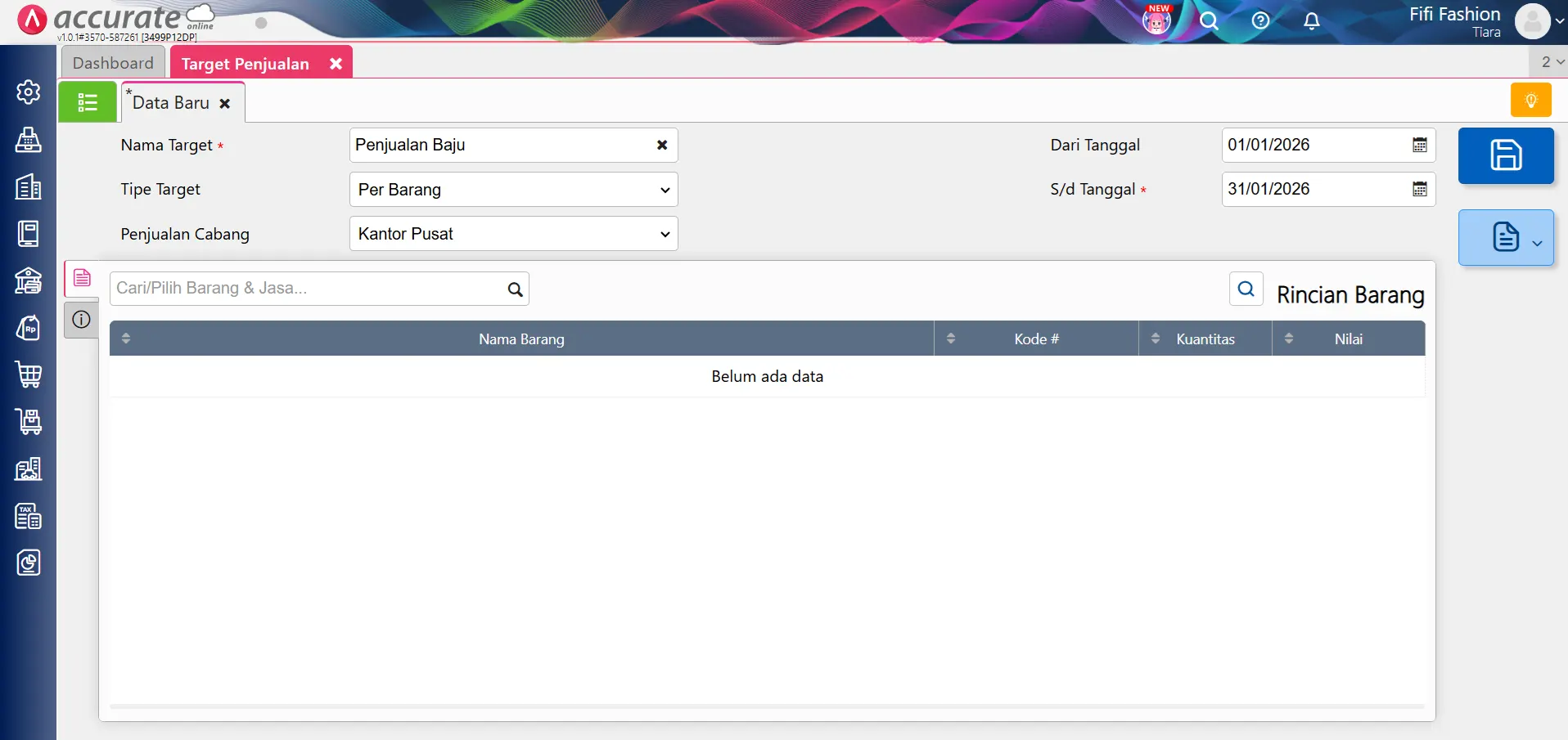 Fitur target penjualan