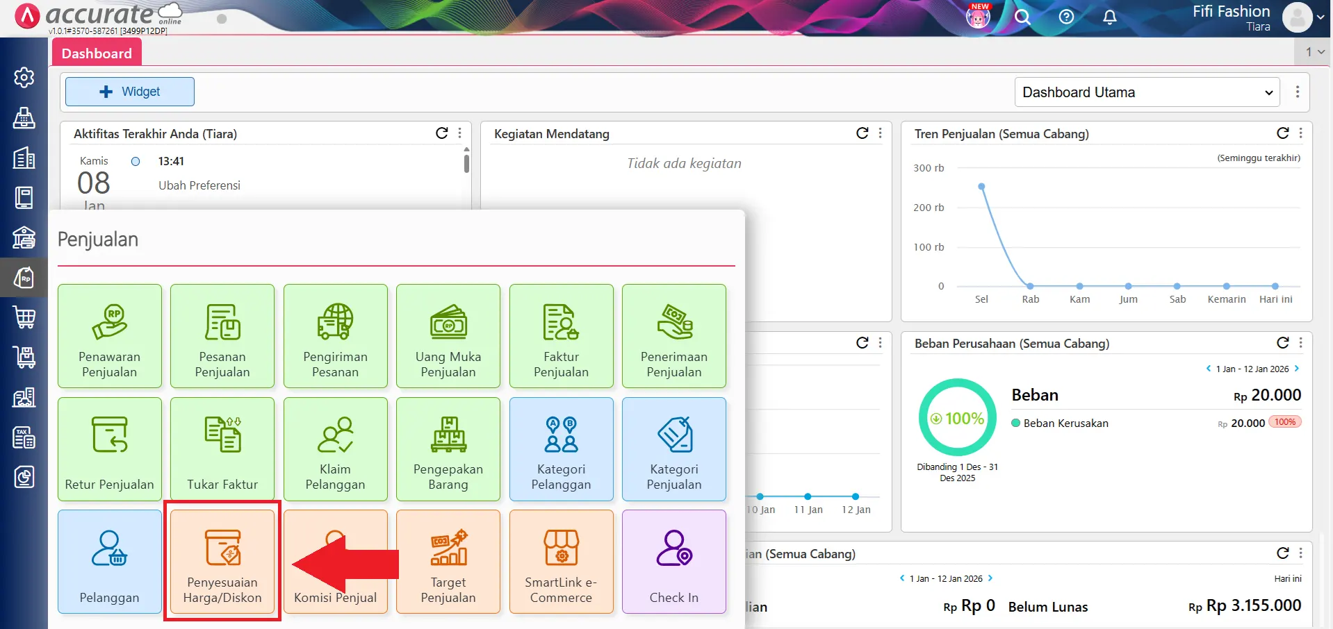 Fitur penyesuaian harga diskon