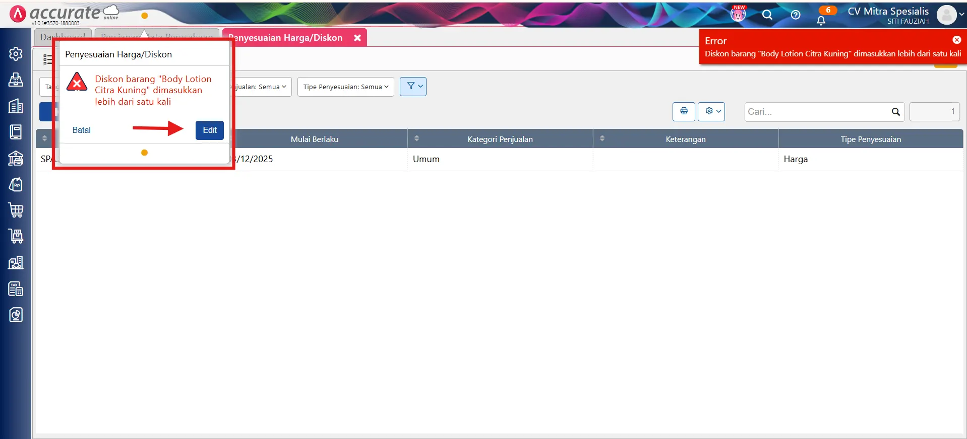 error diskon barang ganda