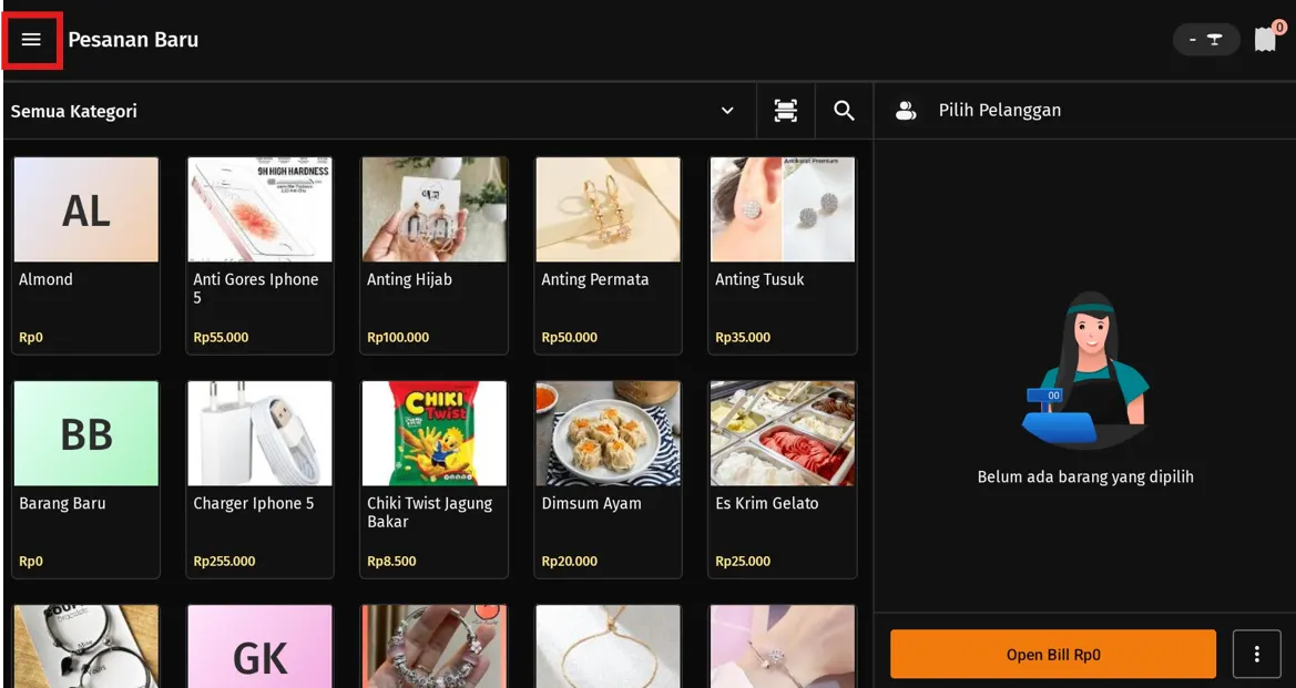 perubahan pesanan open bill KDS