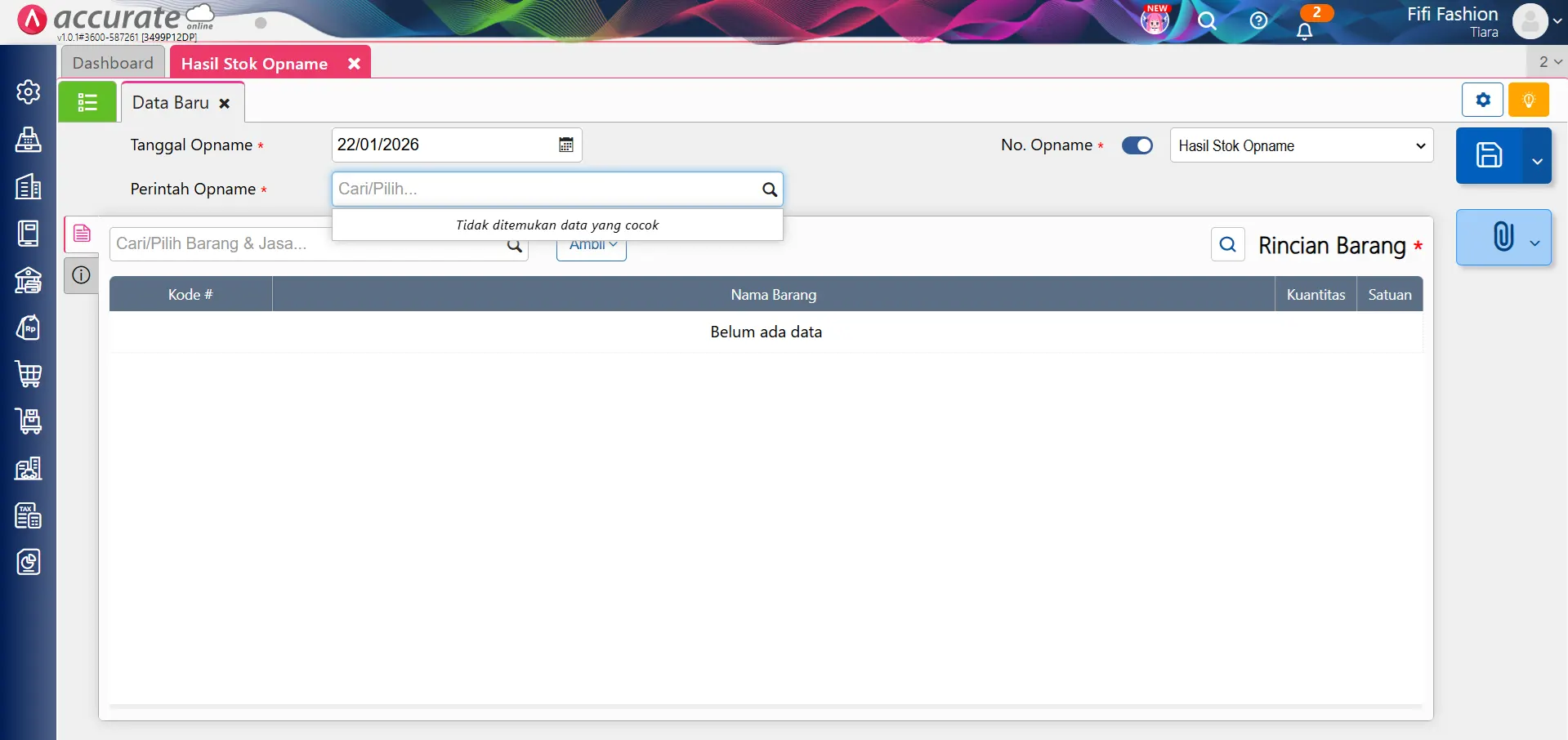 solusi perintah stok opname tidak tampil