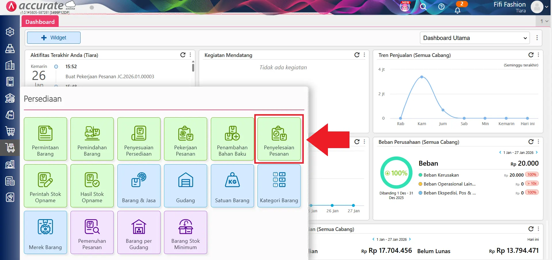 penyelesaian pesanan ke barang