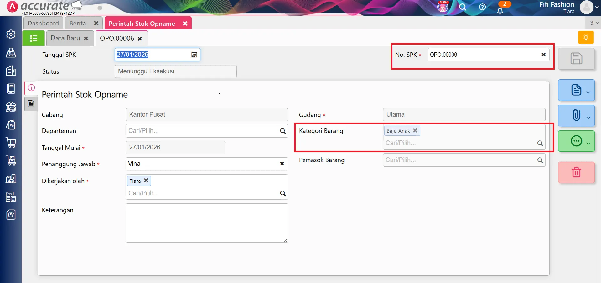 total barang stok opname berbeda