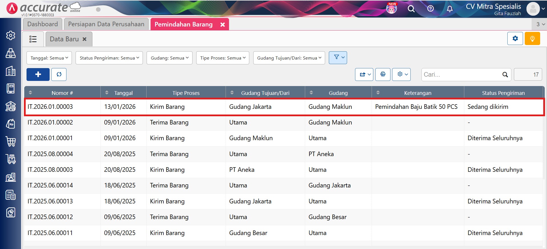 mengeluarkan stok hilang saat pengiriman