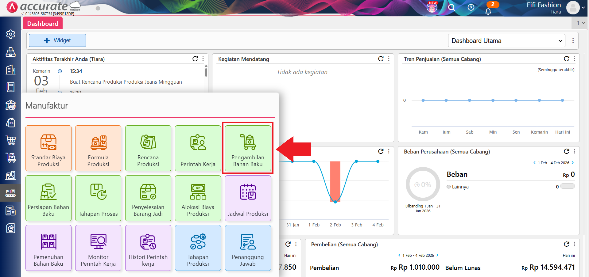 mencatat pengambilan bahan baku