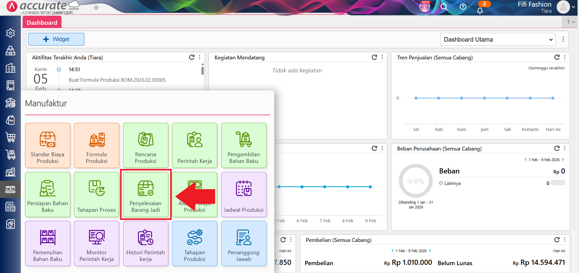 catat penyelesaian barang jadi
