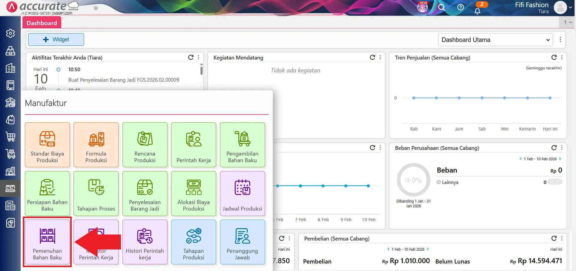 mencatat pemenuhan bahan baku