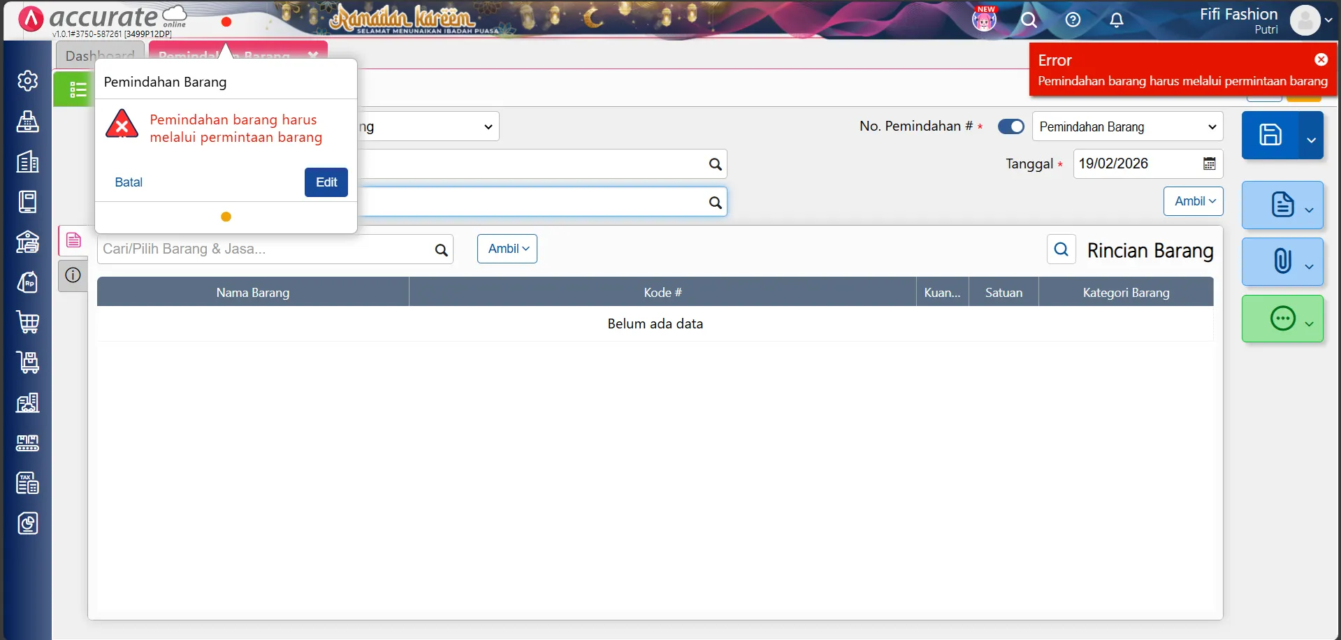 mengatasi error pemindahan barang