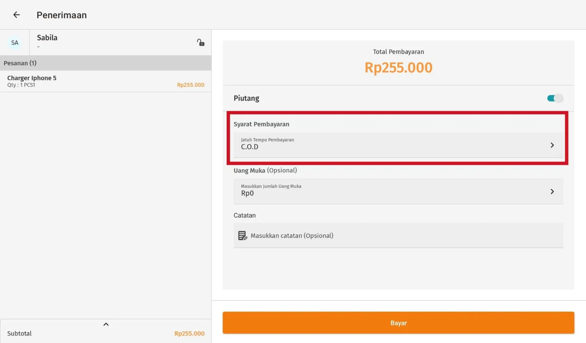 tidak bisa ubah syarat bayar