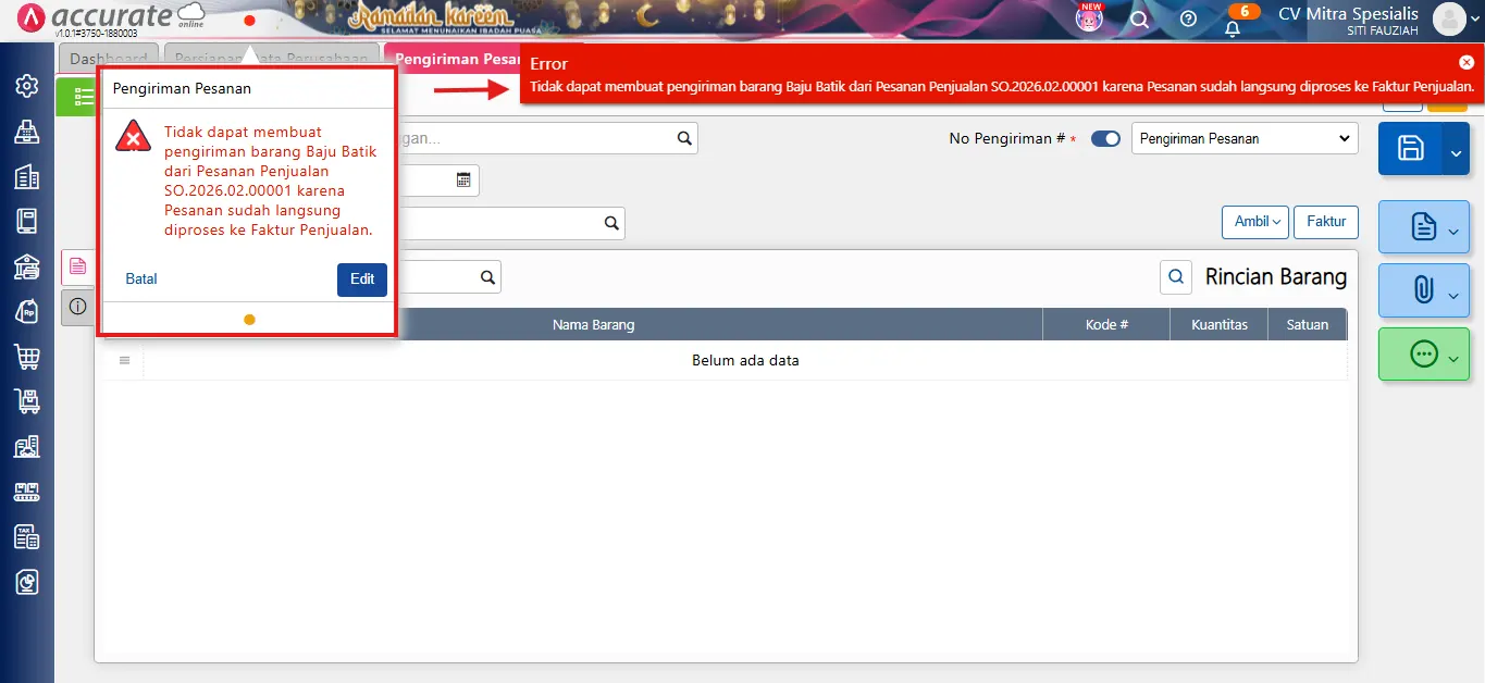 error pengiriman dari pesanan