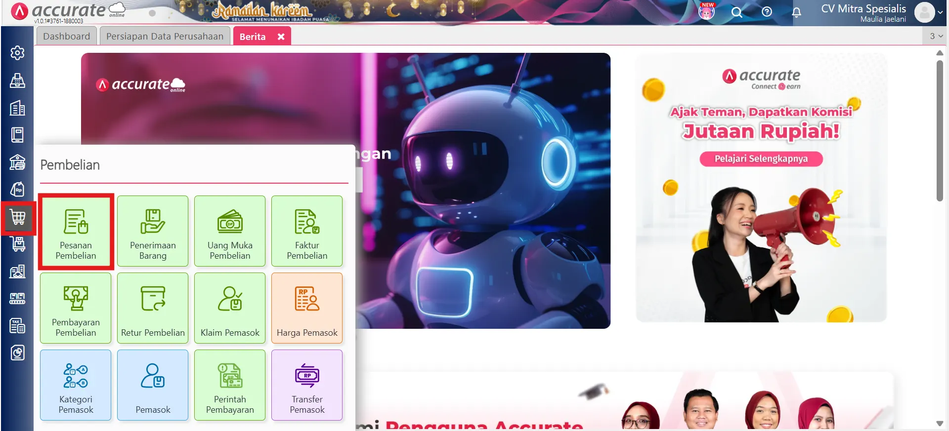 hapus pesanan pembelian secara massal