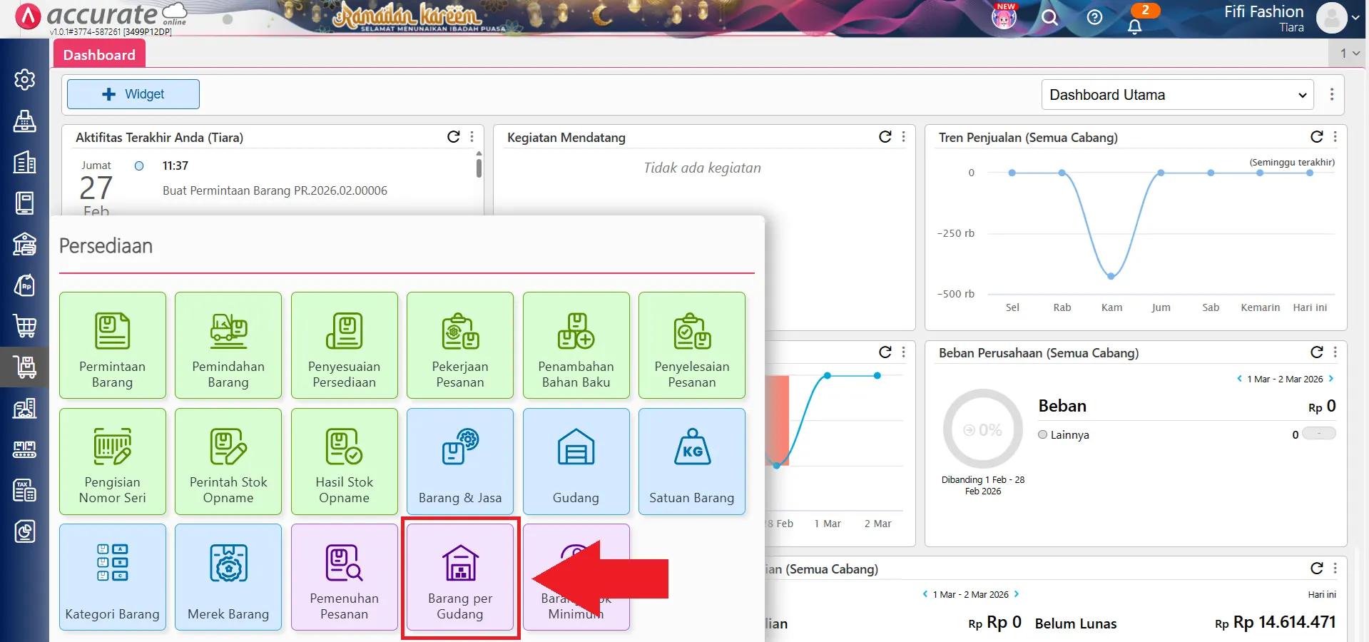 barang per gudang dan cara melihatnya