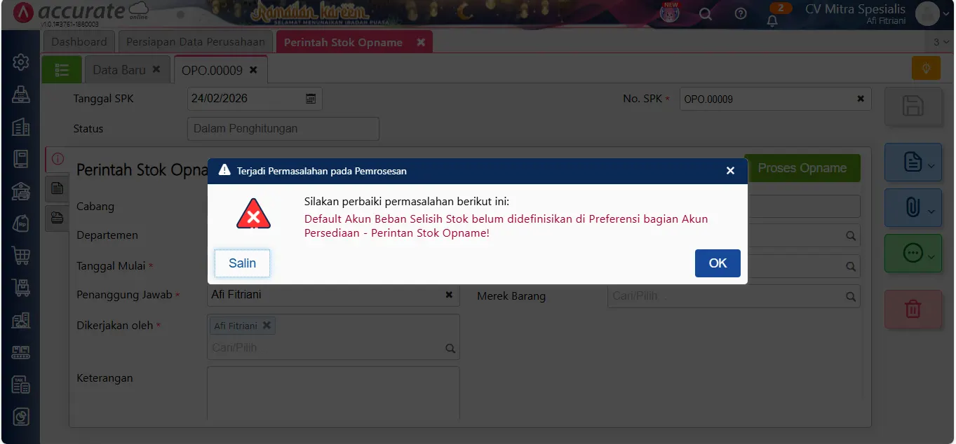 Cara mengatasi error selisih stok