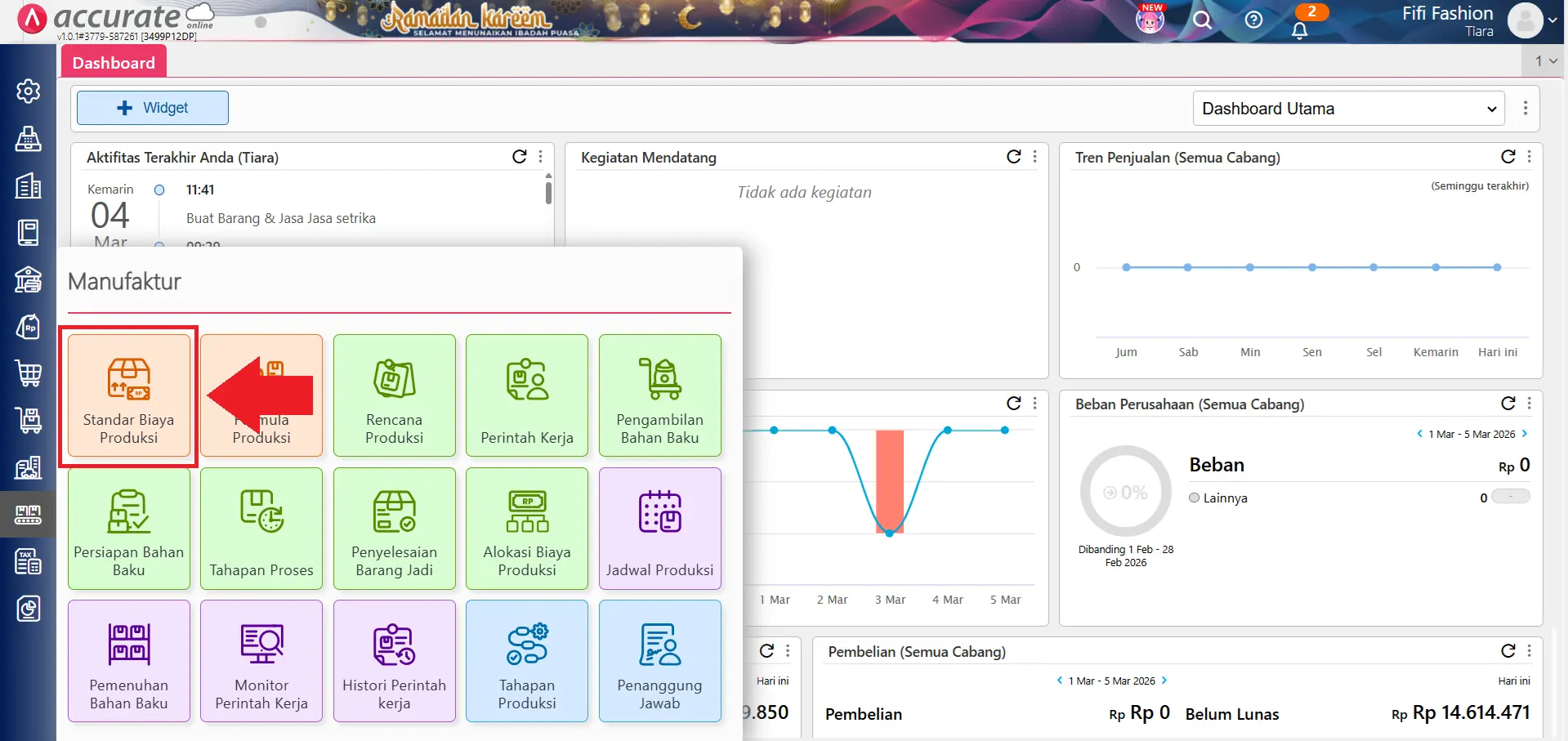 impor standar biaya produksi dari Excel
