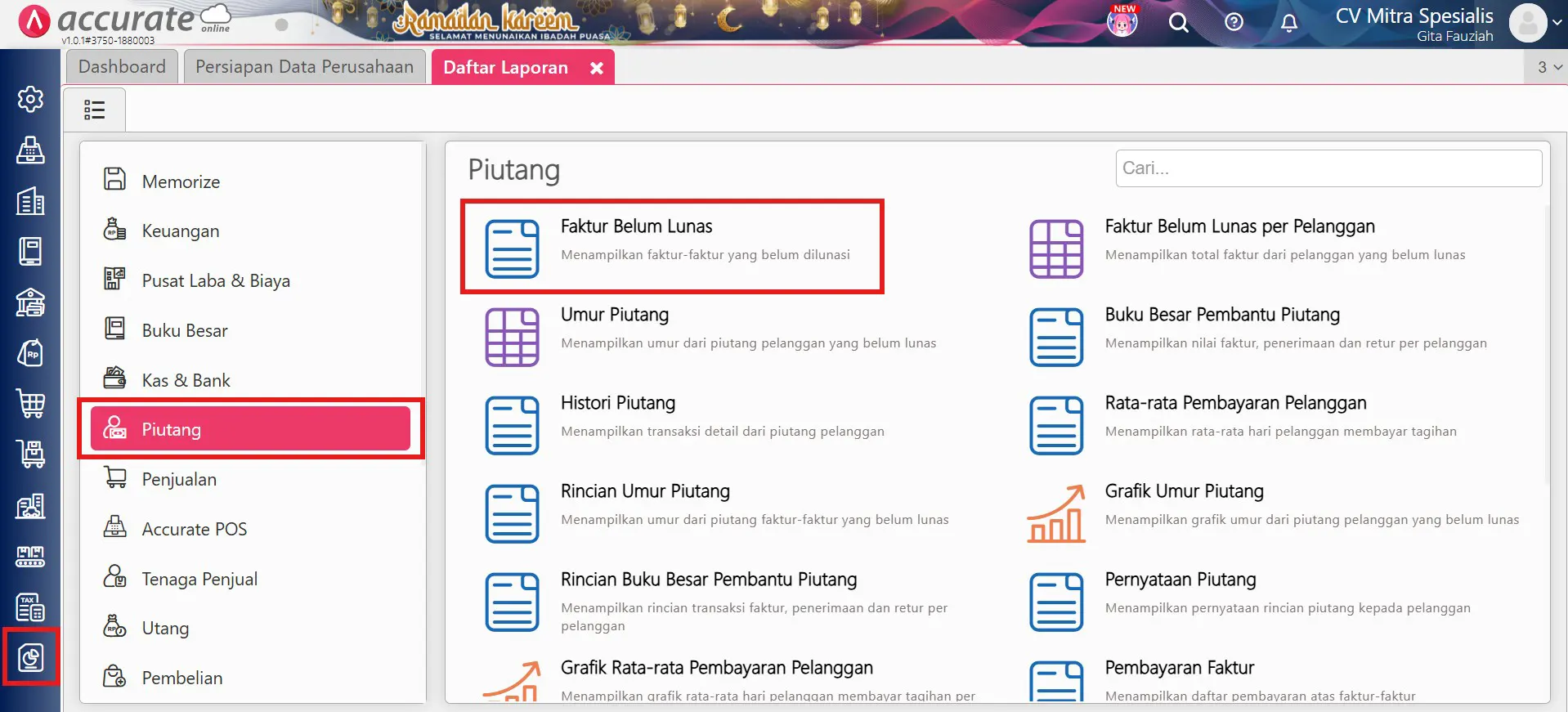 menampilkan umur piutang tukar faktur di faktur belum lunas