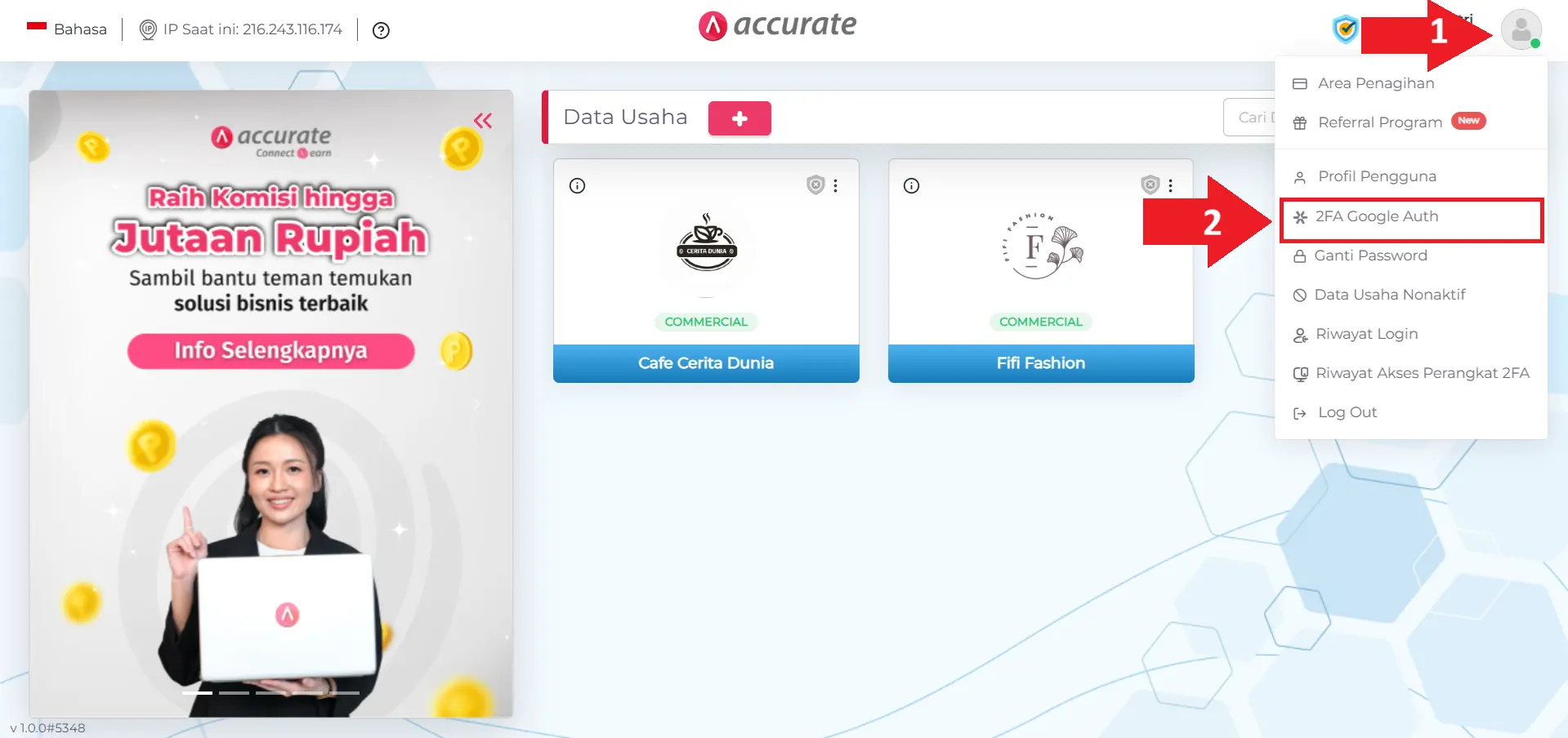 menonaktifkan fitur 2FA