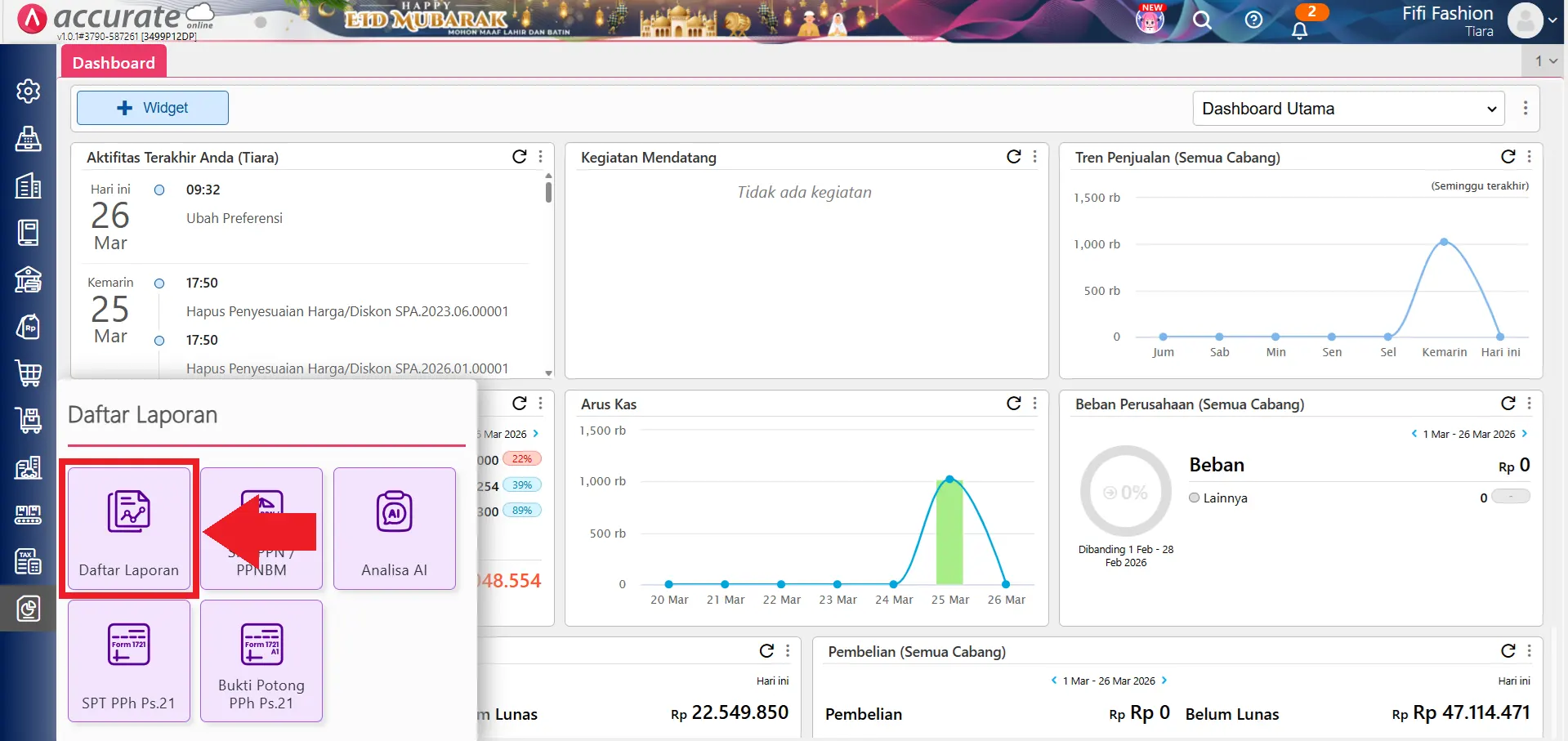 menampilkan laporan rincian piutang kepada pelanggan
