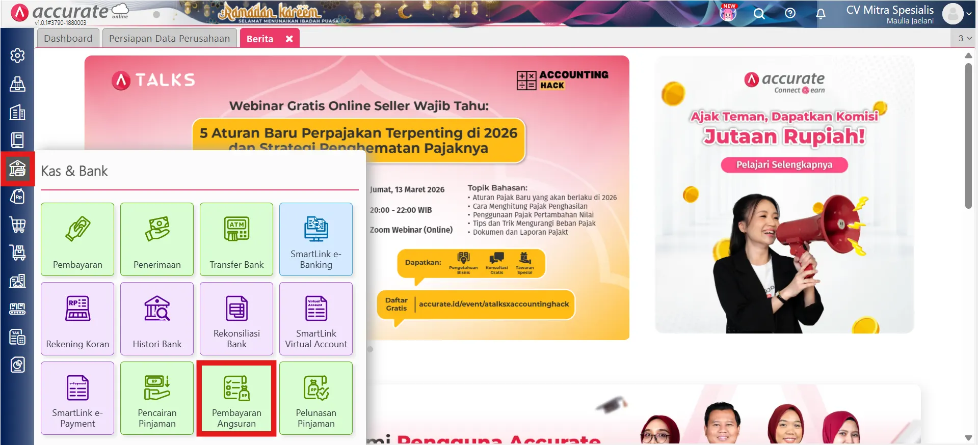 mencatat pembayaran angsuran pinjaman karyawan