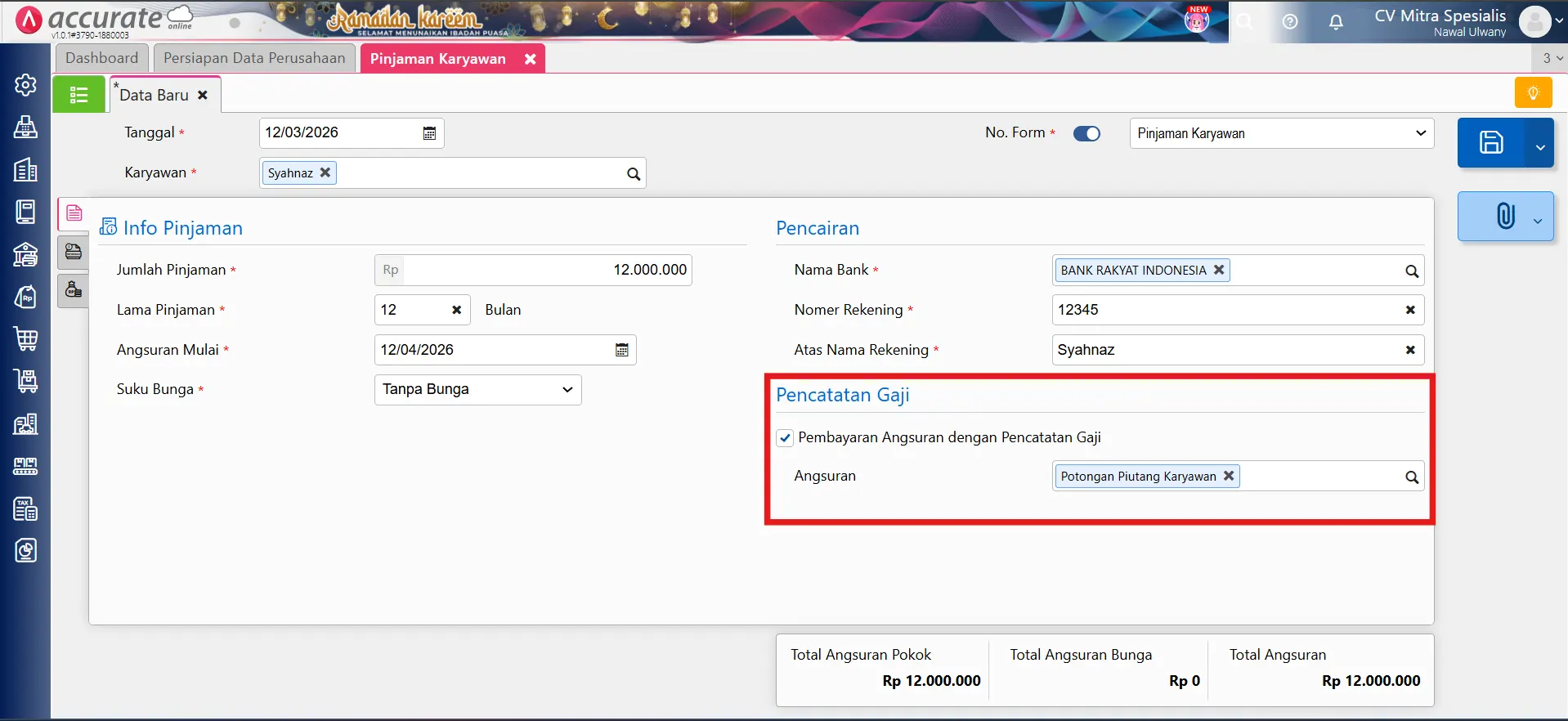 angsuran pinjaman karyawan lewat pencatatan gaji