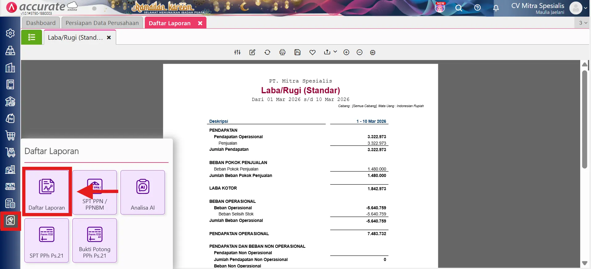 menampilkan kolom tanda tangan di laporan