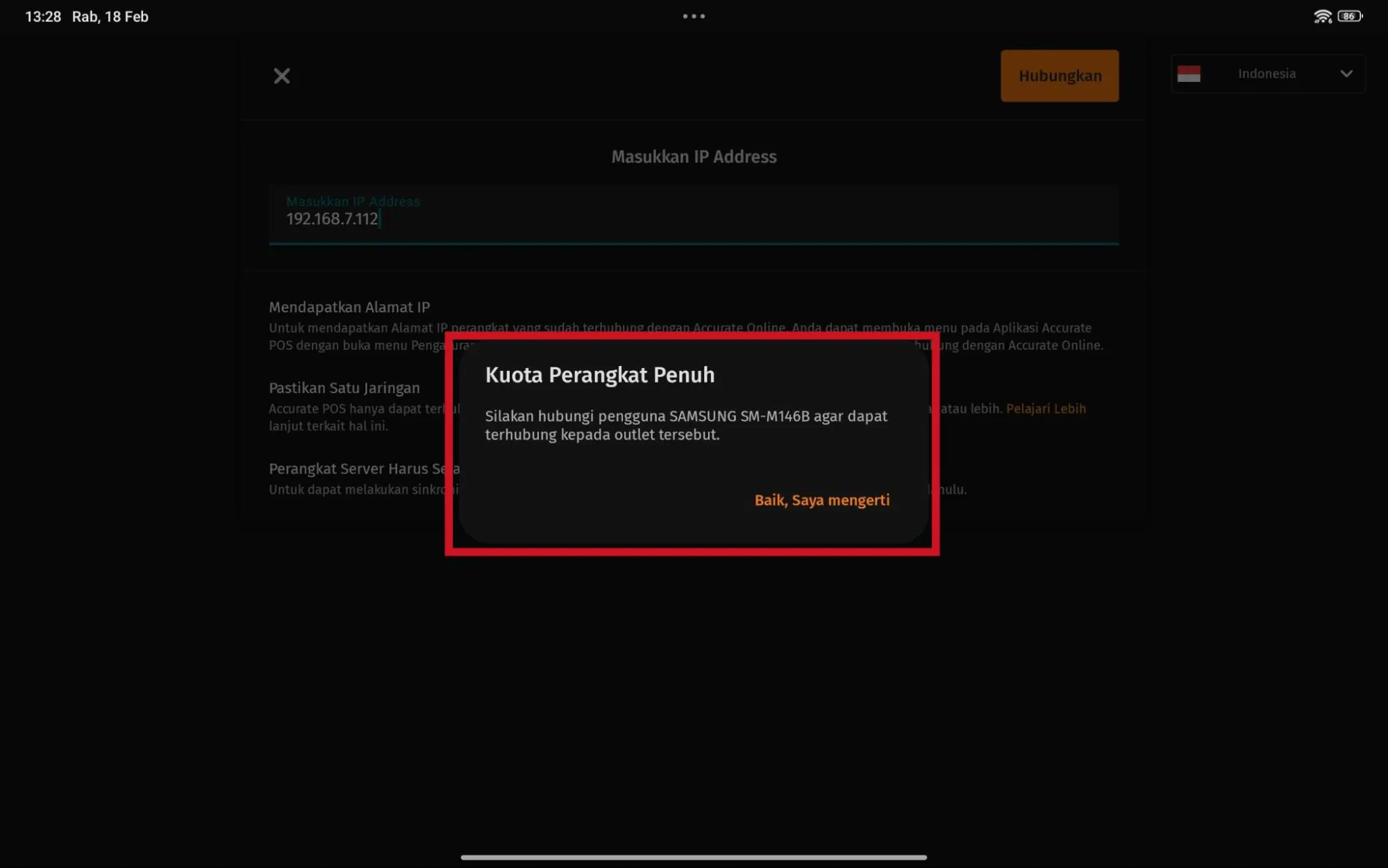 mengatasi notifikasi Kuota Perangkat Penuh
