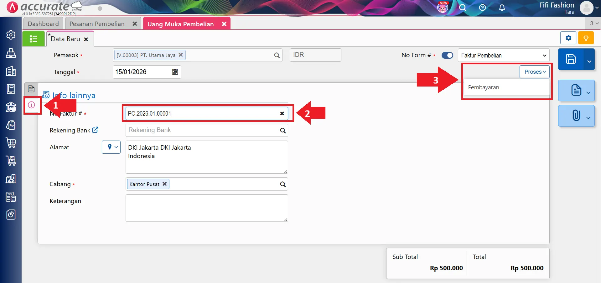 mencatat uang muka pembelian barang
