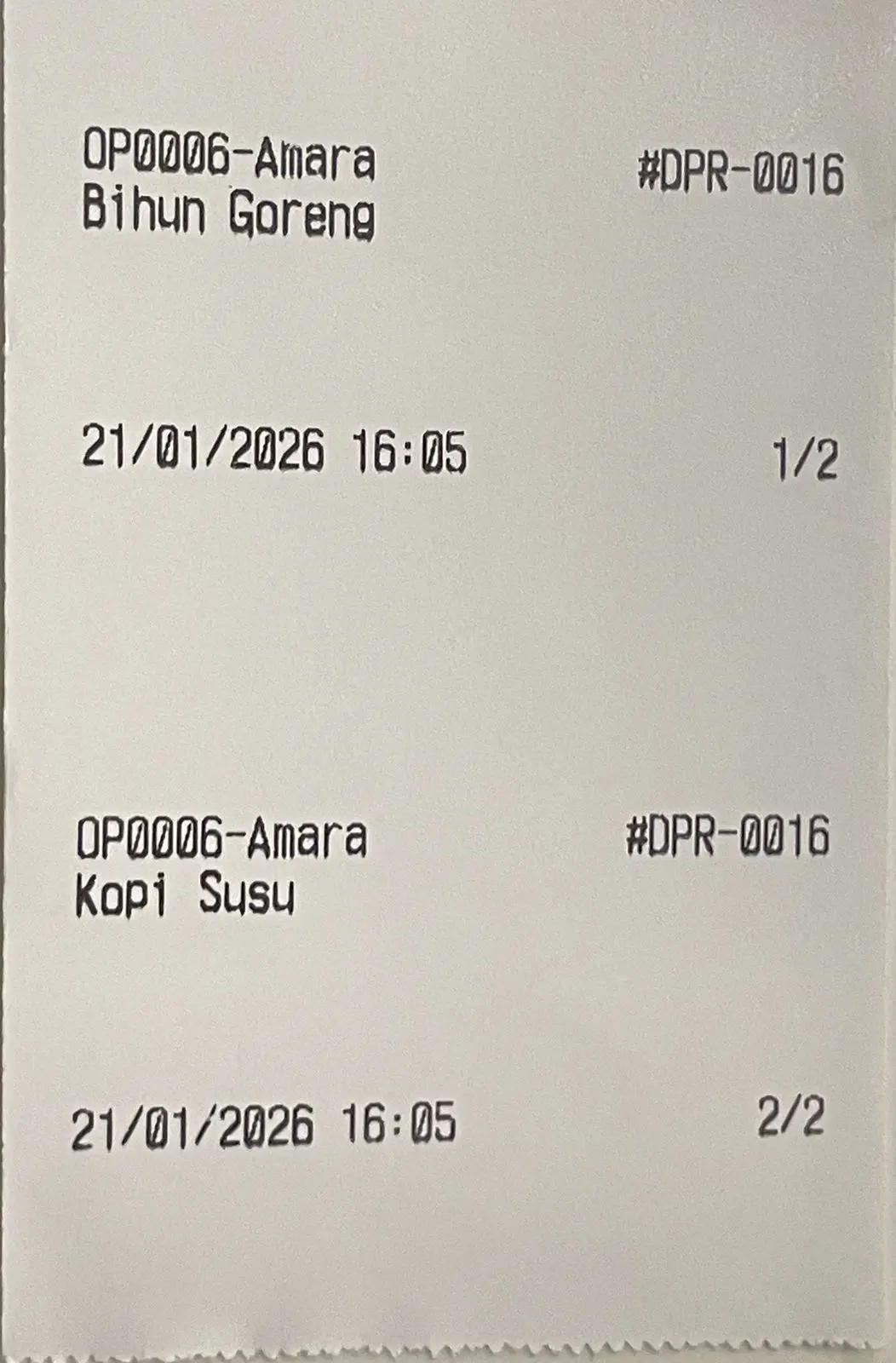 cetak tiket pesanan KDS