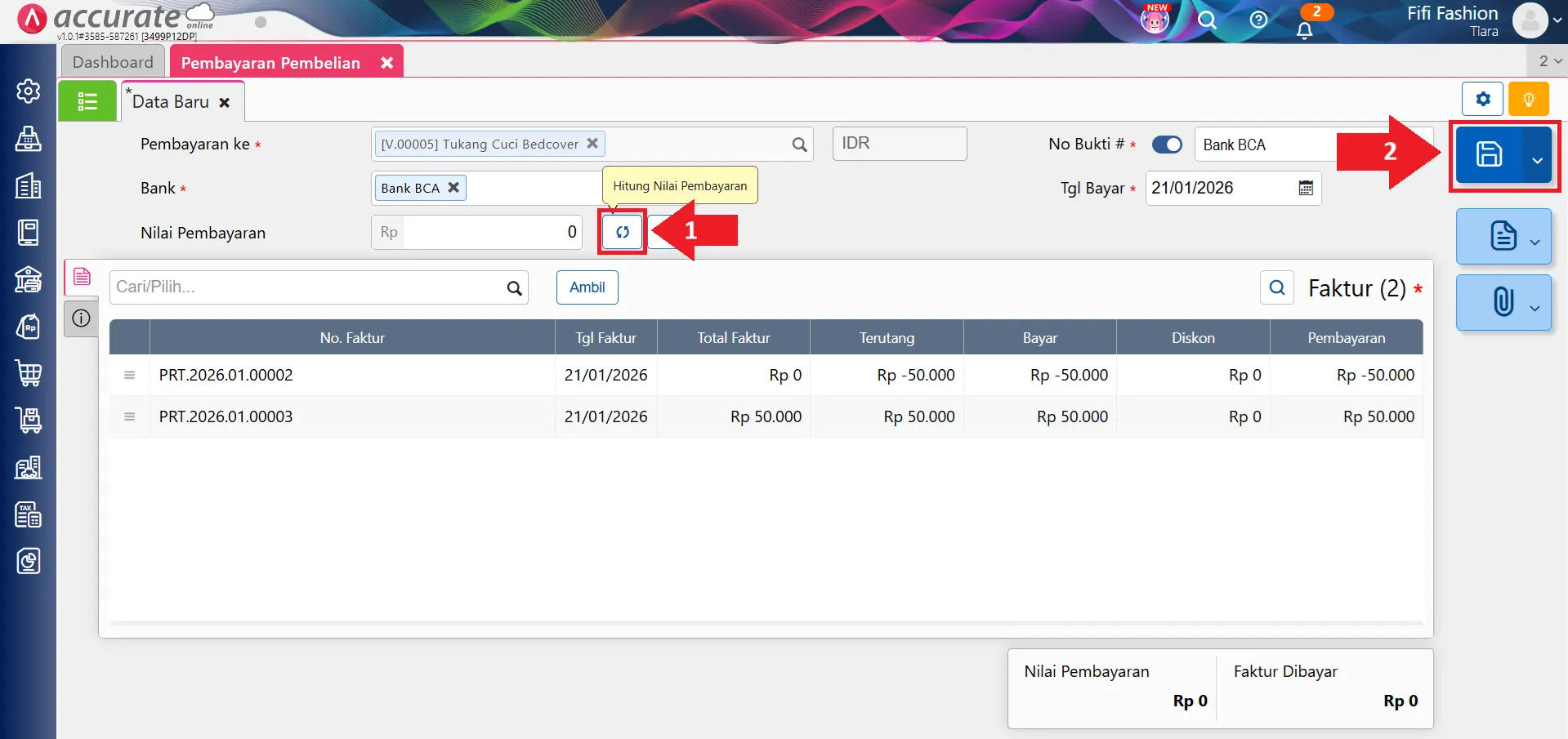 Cara retur pembelian untuk transaksi jasa