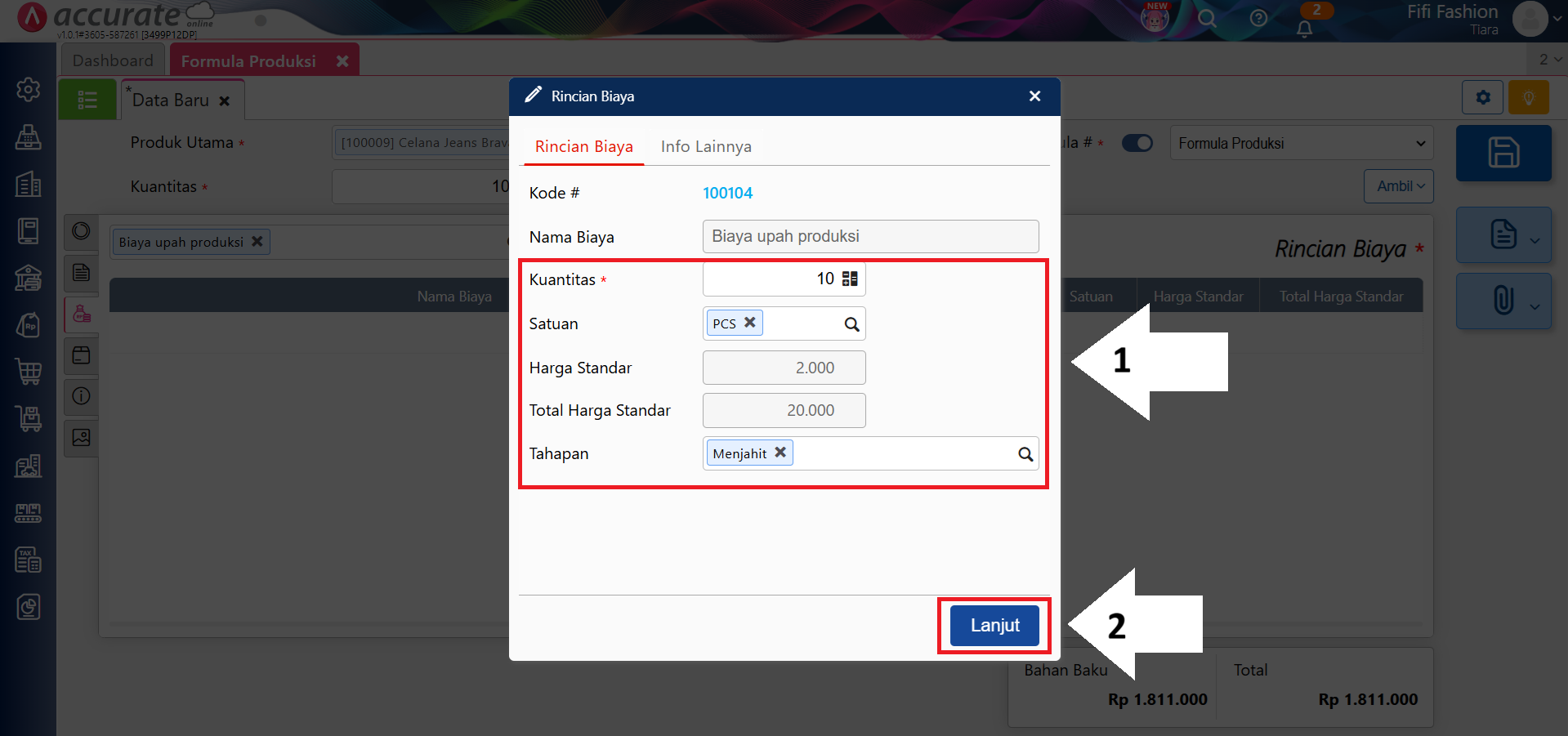 formula produksi dengan tahapan