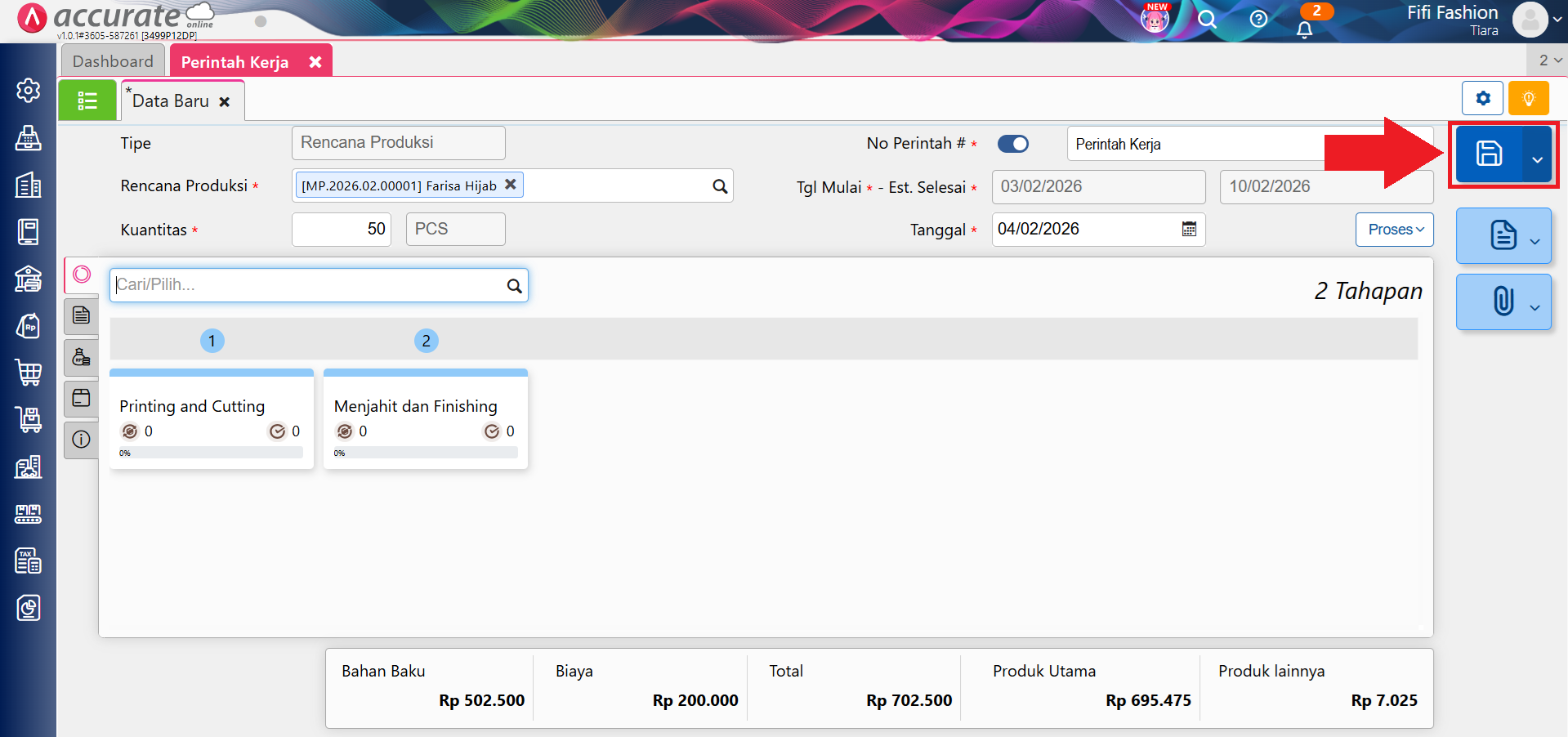 perintah kerja dengan tahapan proses