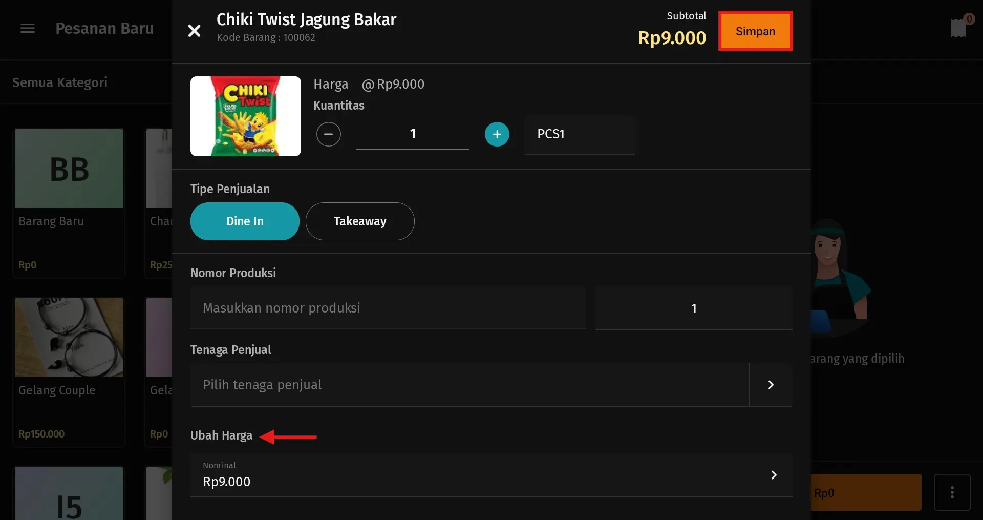 akses mengubah harga jual