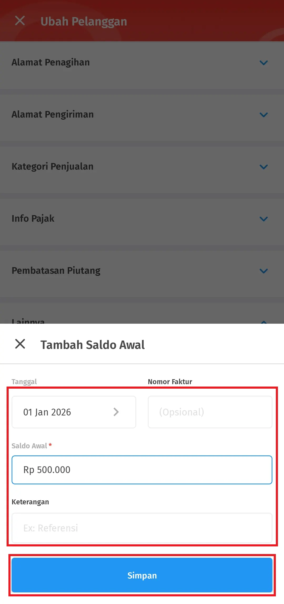 mengisi saldo piutang
