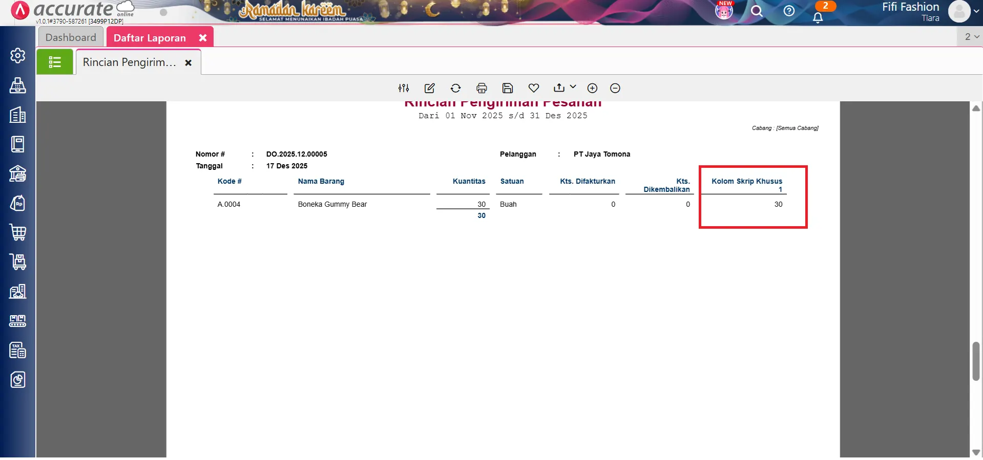 menampilkan kuantitas belum terproses di laporan DO
