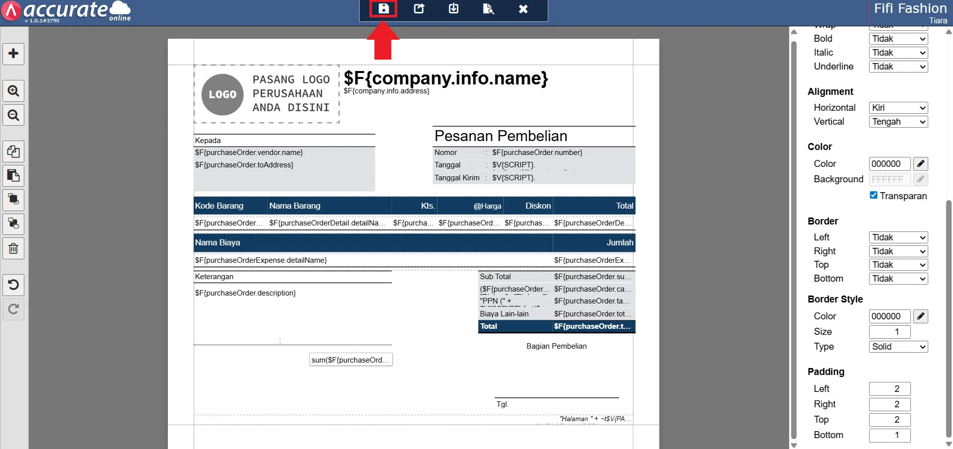 menampilkan total qty purchase order