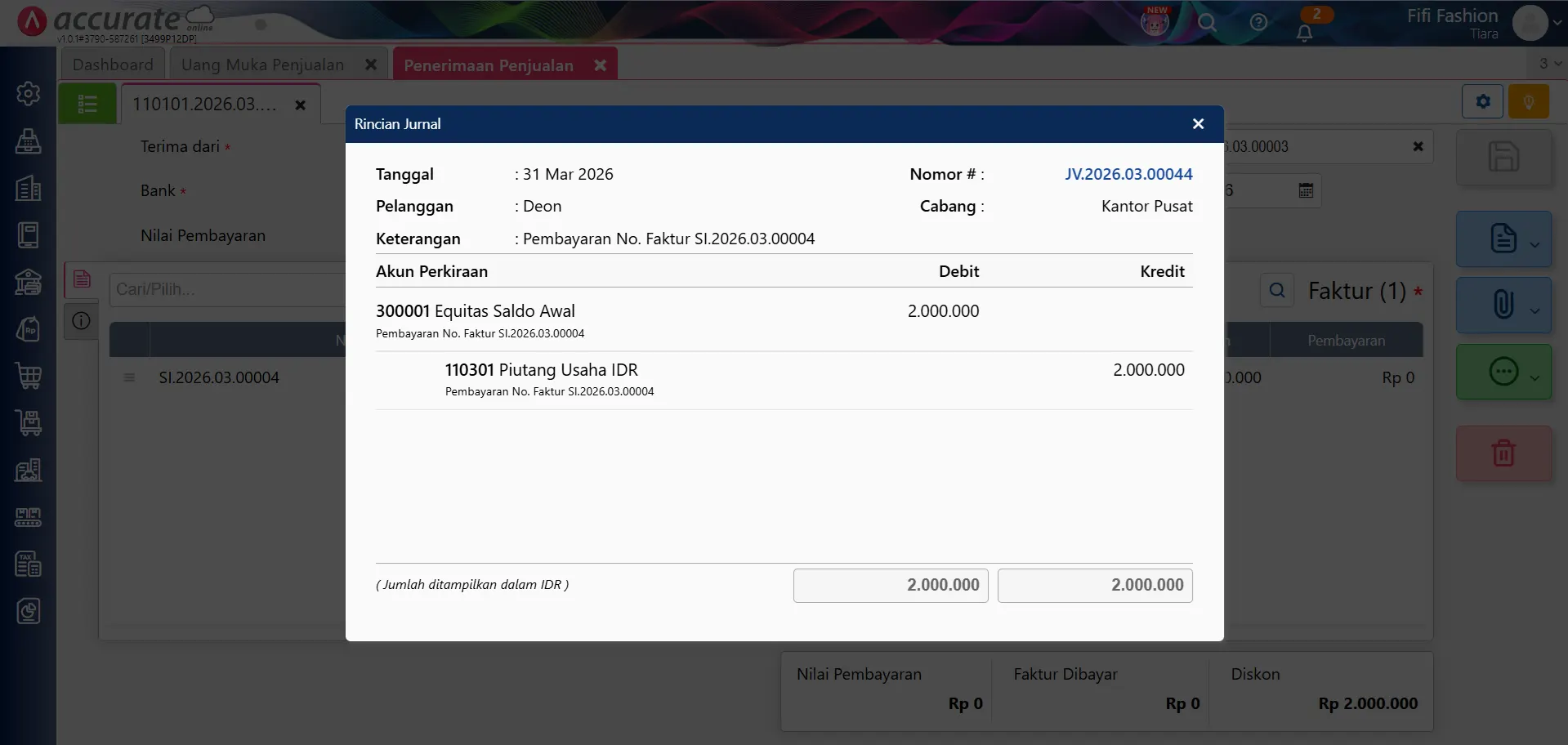 mencatat saldo awal uang muka penjualan