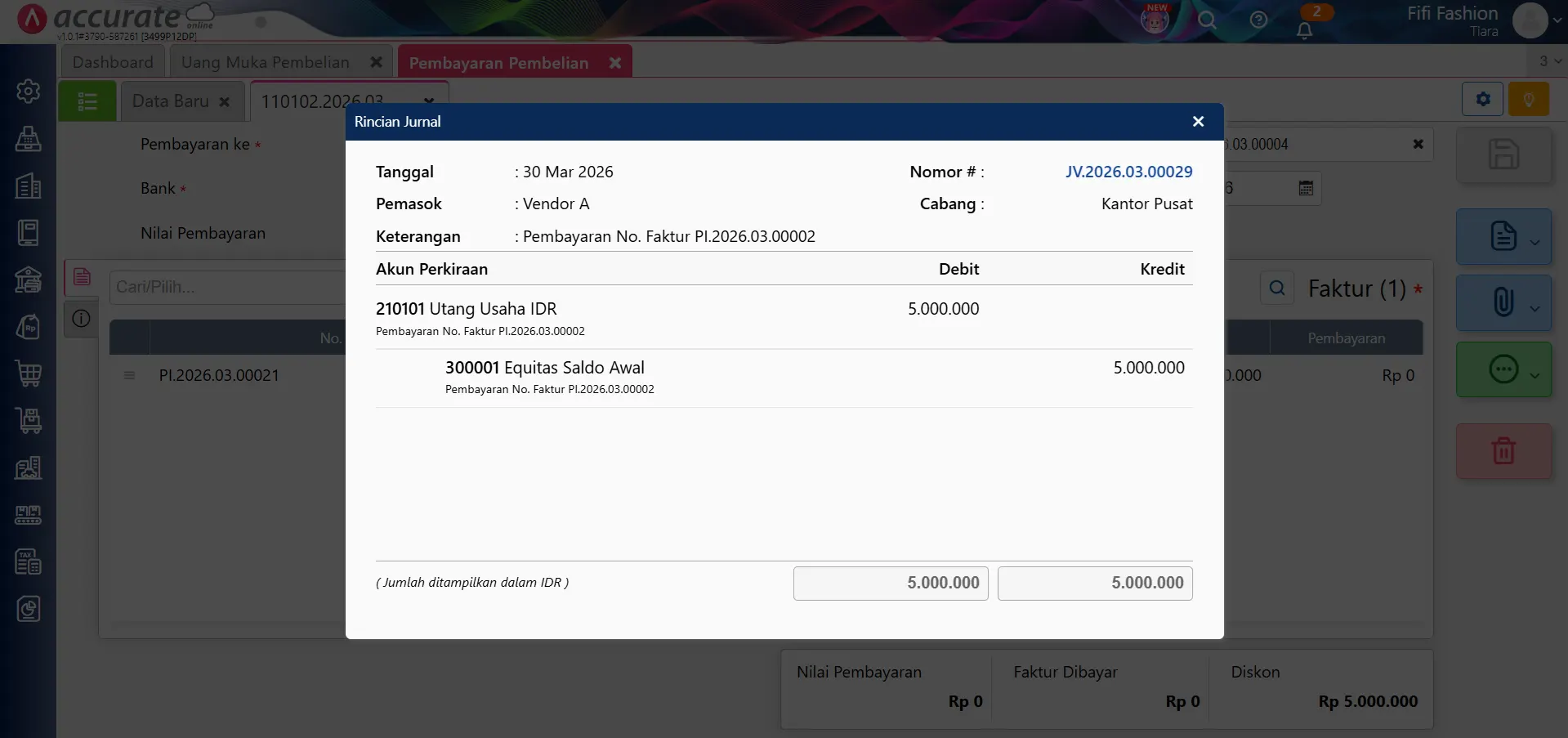 mencatat saldo awal uang muka pembelian