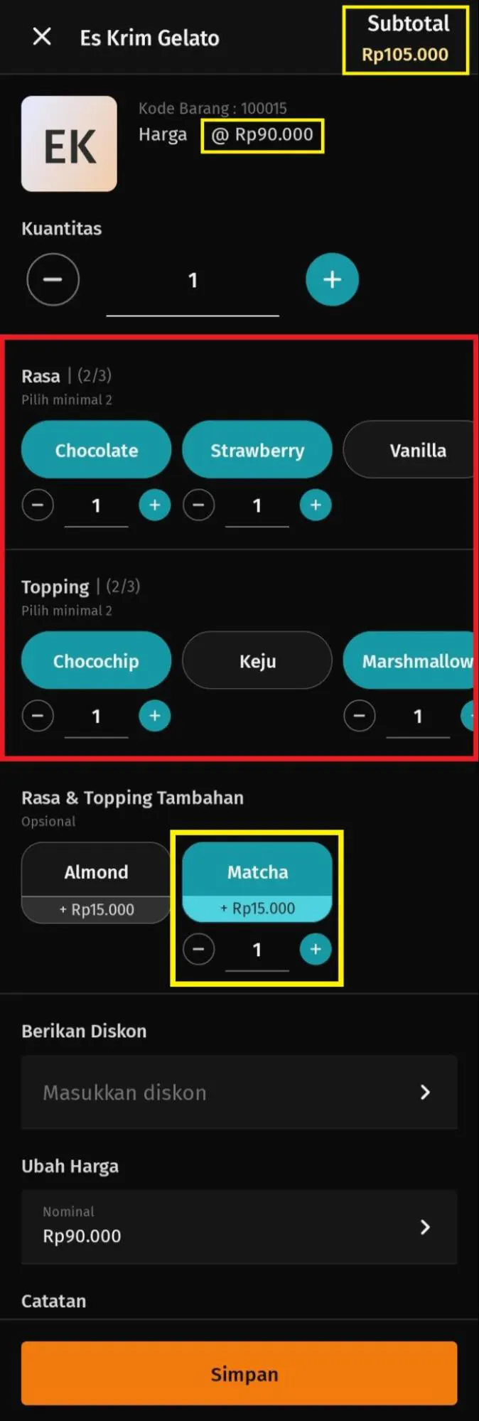 mengatur produk berdasarkan modifier