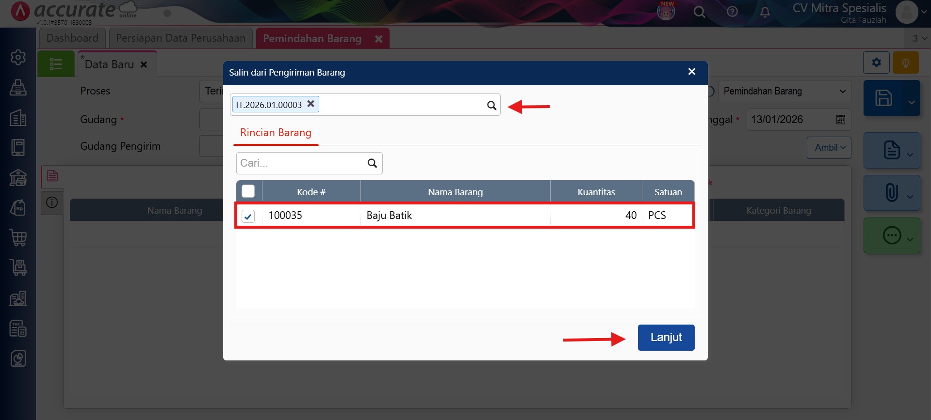 mengeluarkan stok hilang saat pengiriman