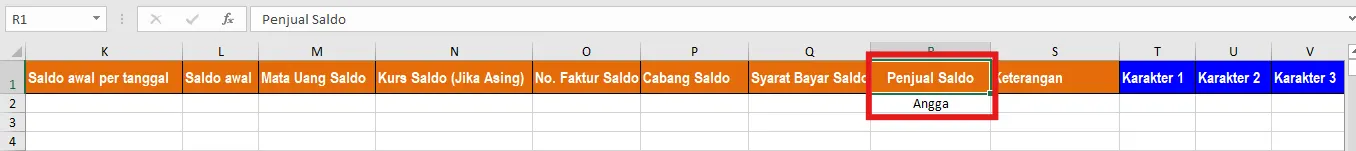 Input Nama Penjual pada saldo awal faktur