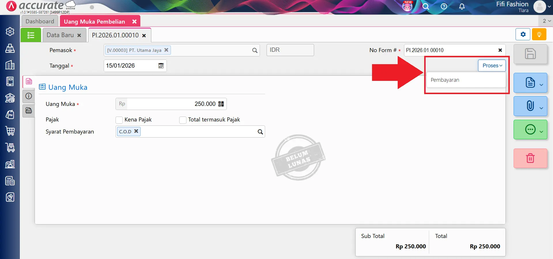 mencatat kelebihan pembayaran pembelian
