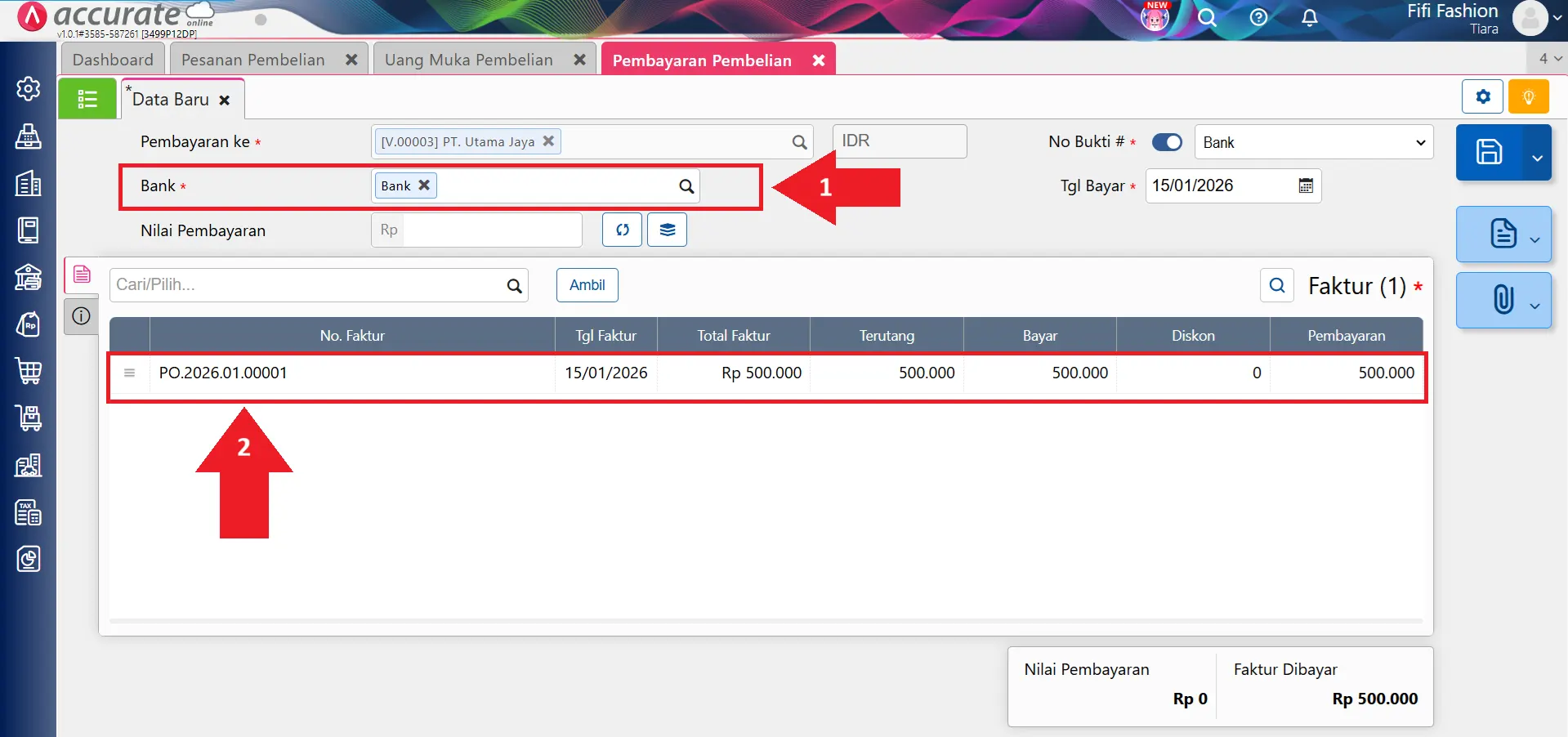 mencatat uang muka pembelian barang