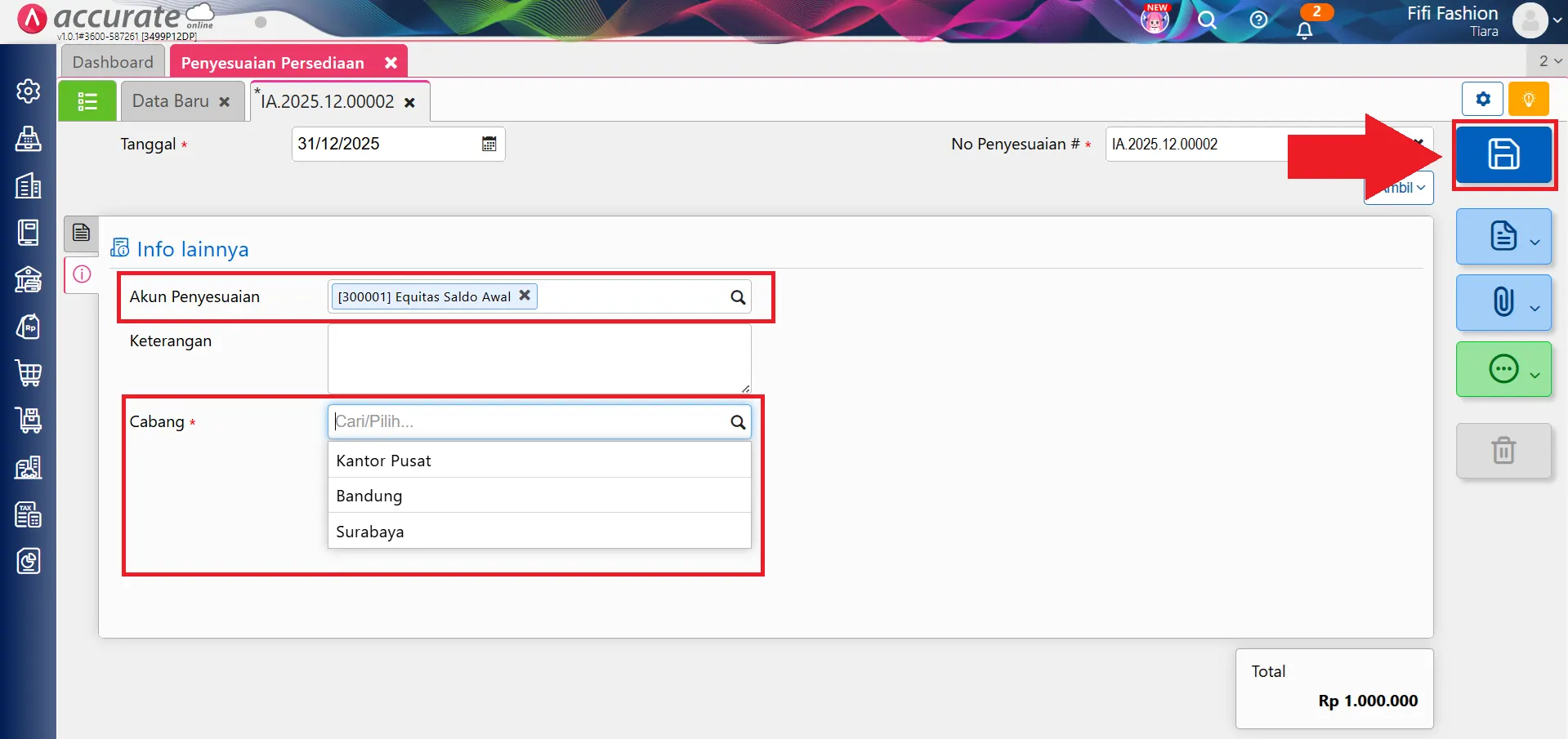 input saldo awal barang terkirim