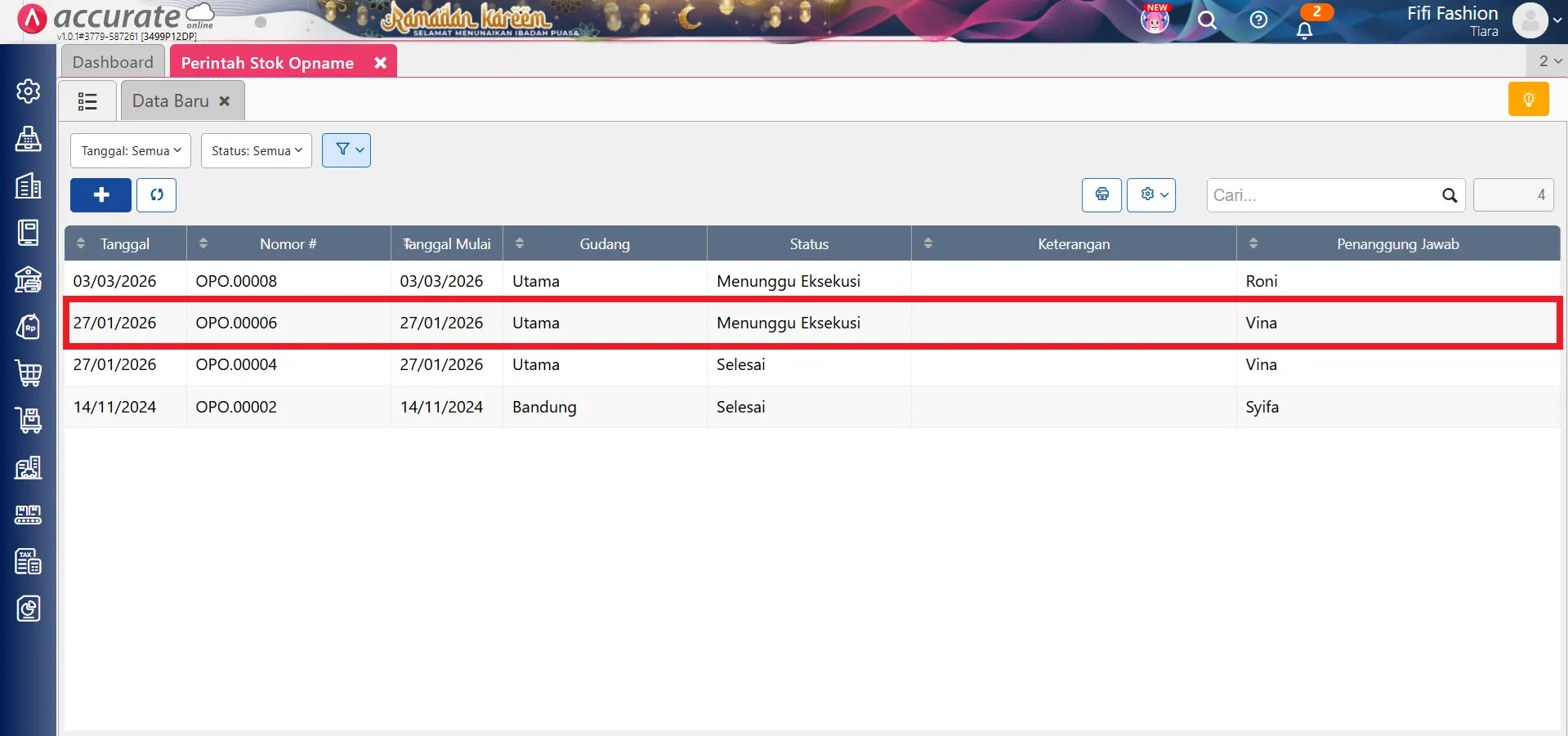 hapus perintah stock opname
