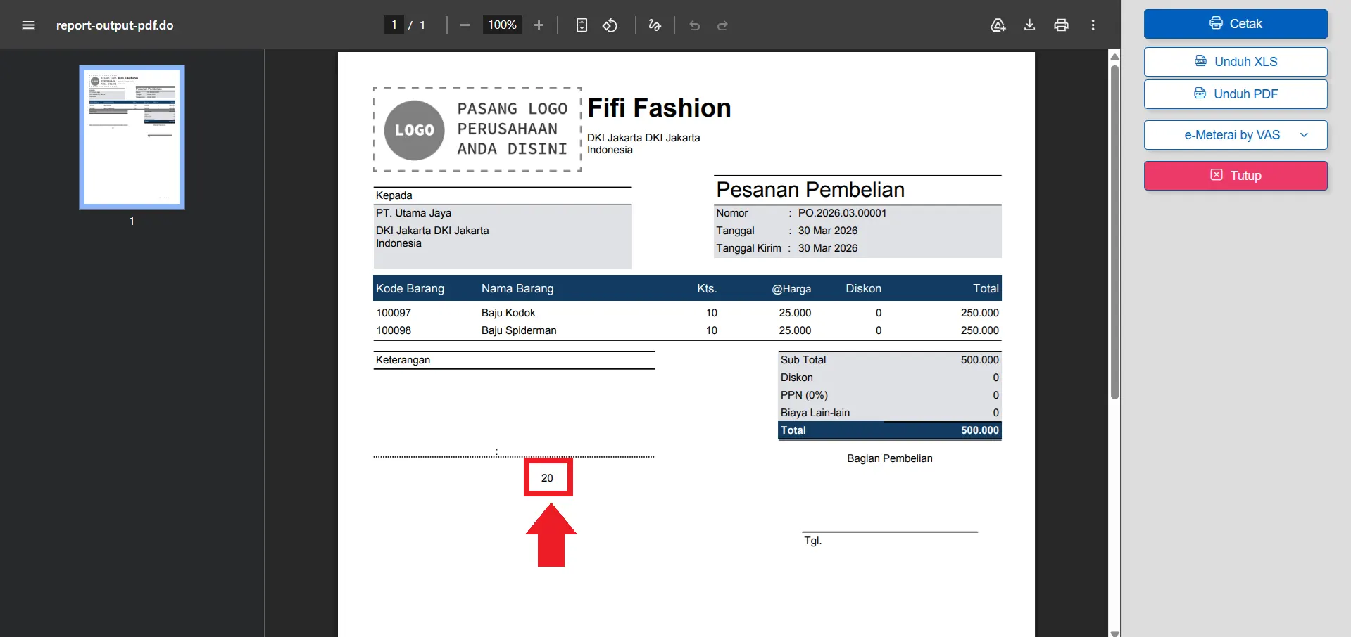 menampilkan total qty purchase order