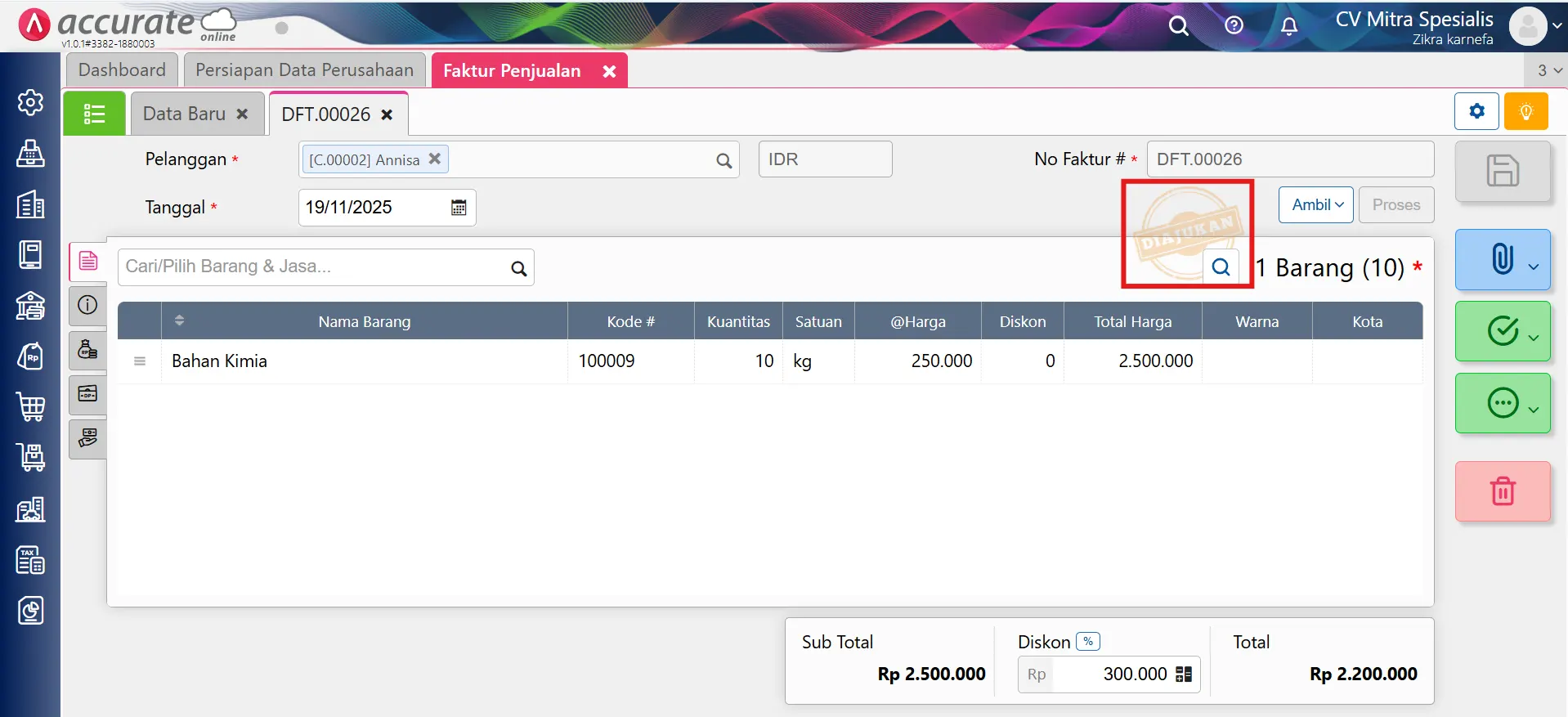 membuat persetujuan diskon penjualan